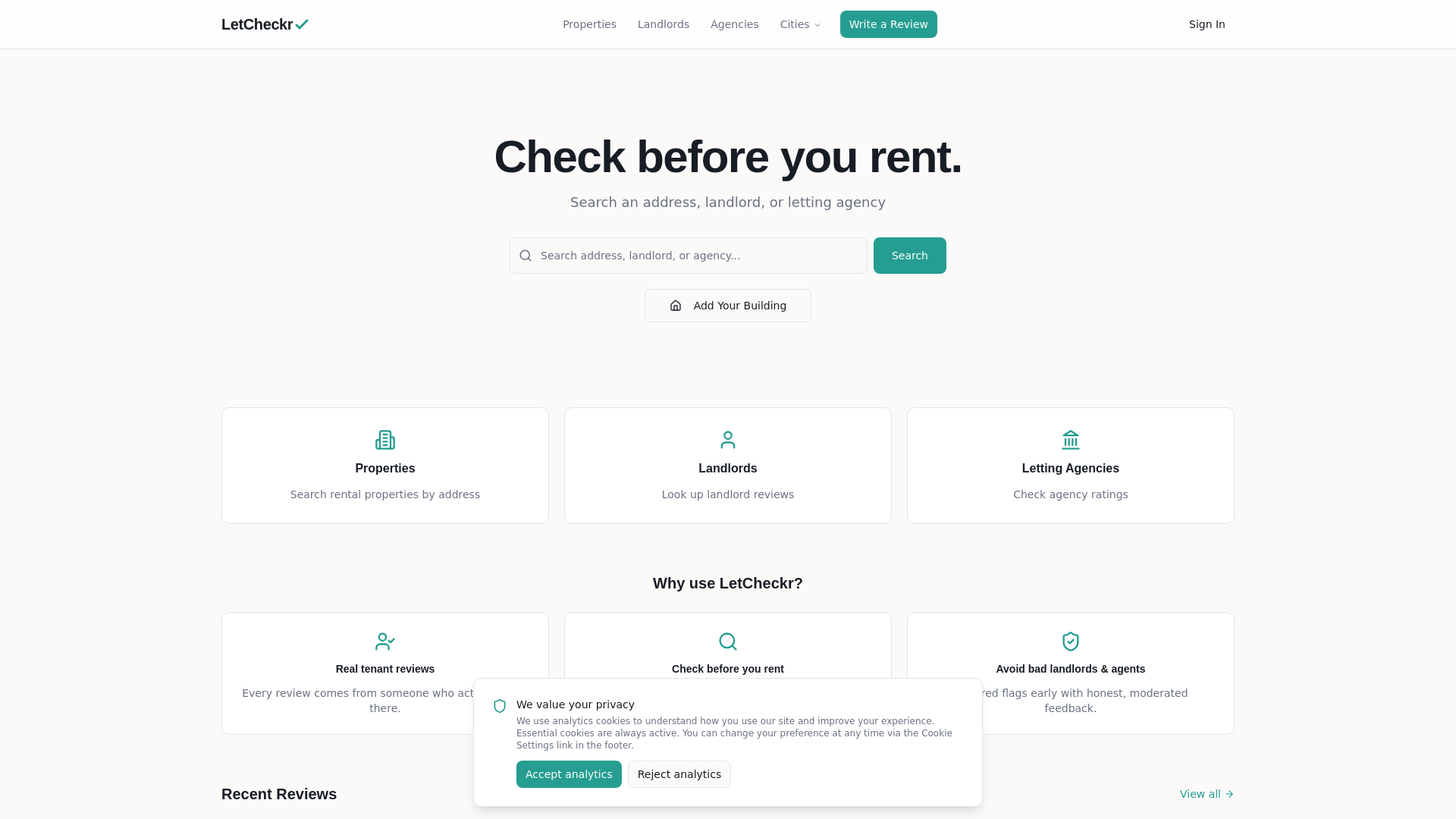 website screenshot of https://letcheckr.co.uk/