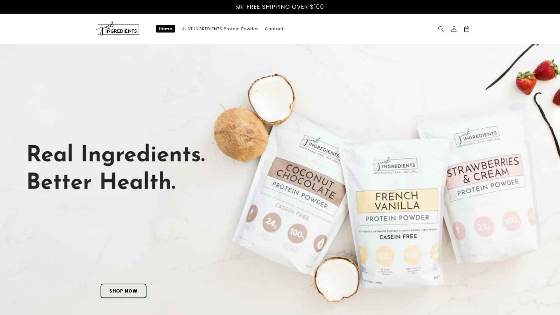 website screenshot of https://justingredient-proteinpowder.shop/