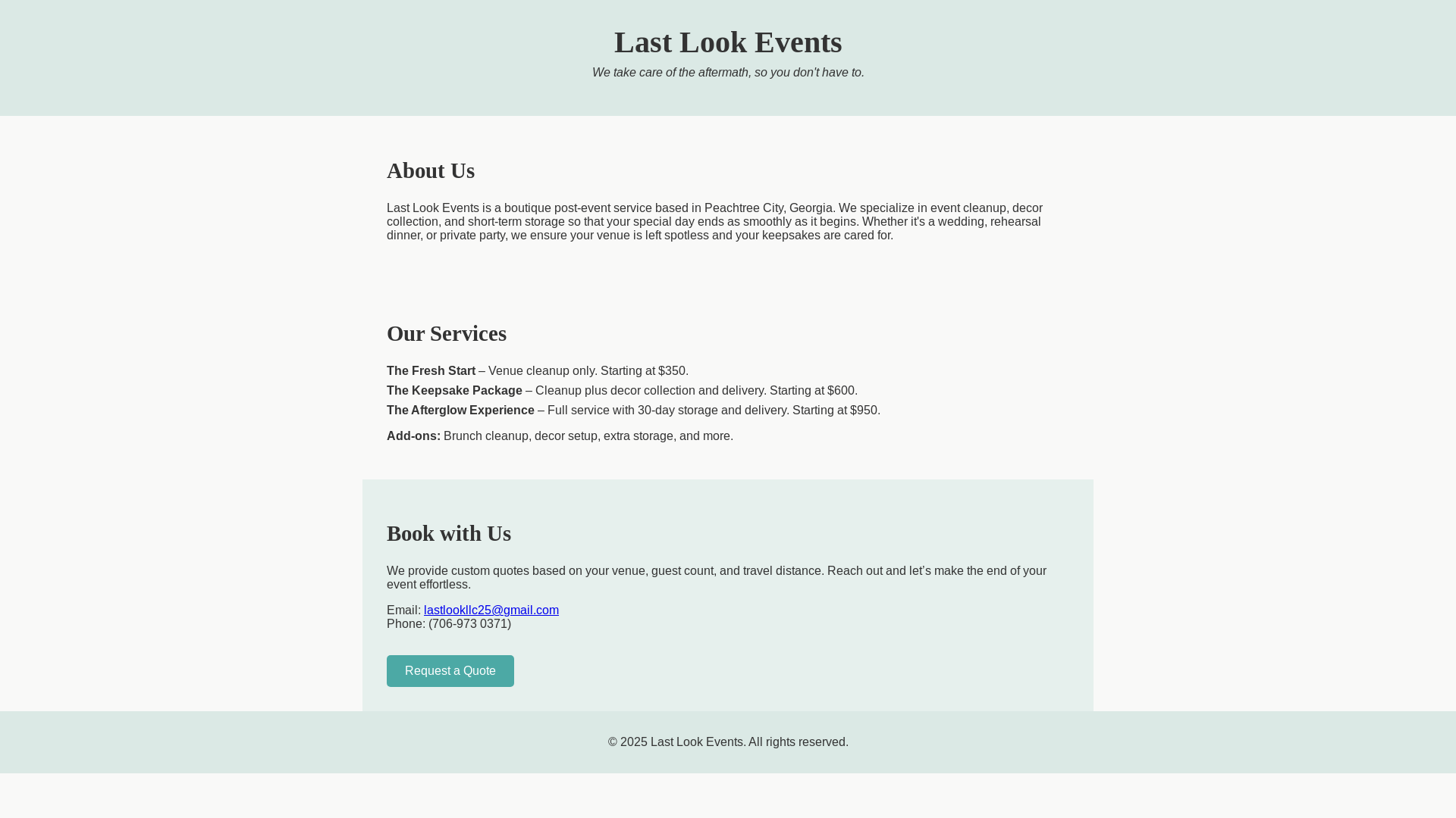 website screenshot of https://lastlookevents.com/