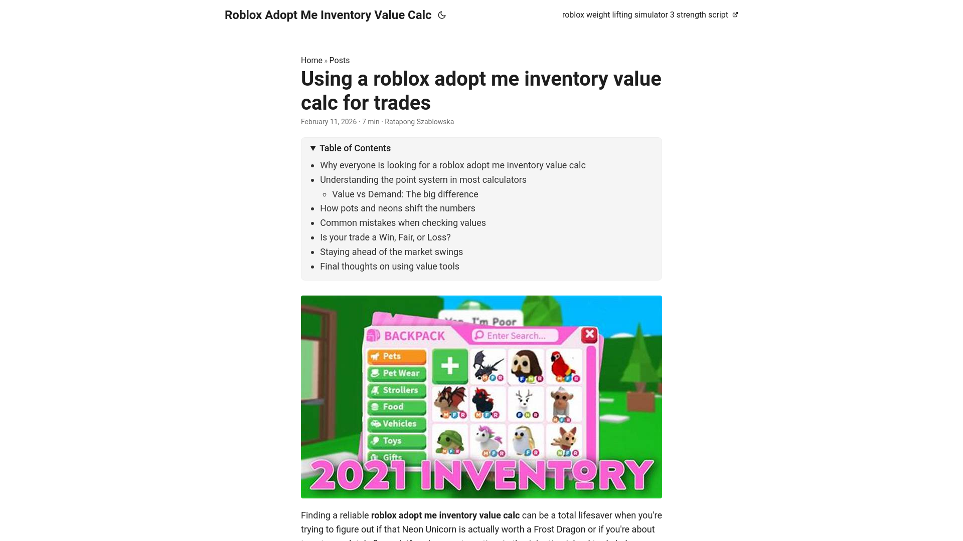 website screenshot of https://roblox-adopt-me-inventory-value-calc.pages.dev/