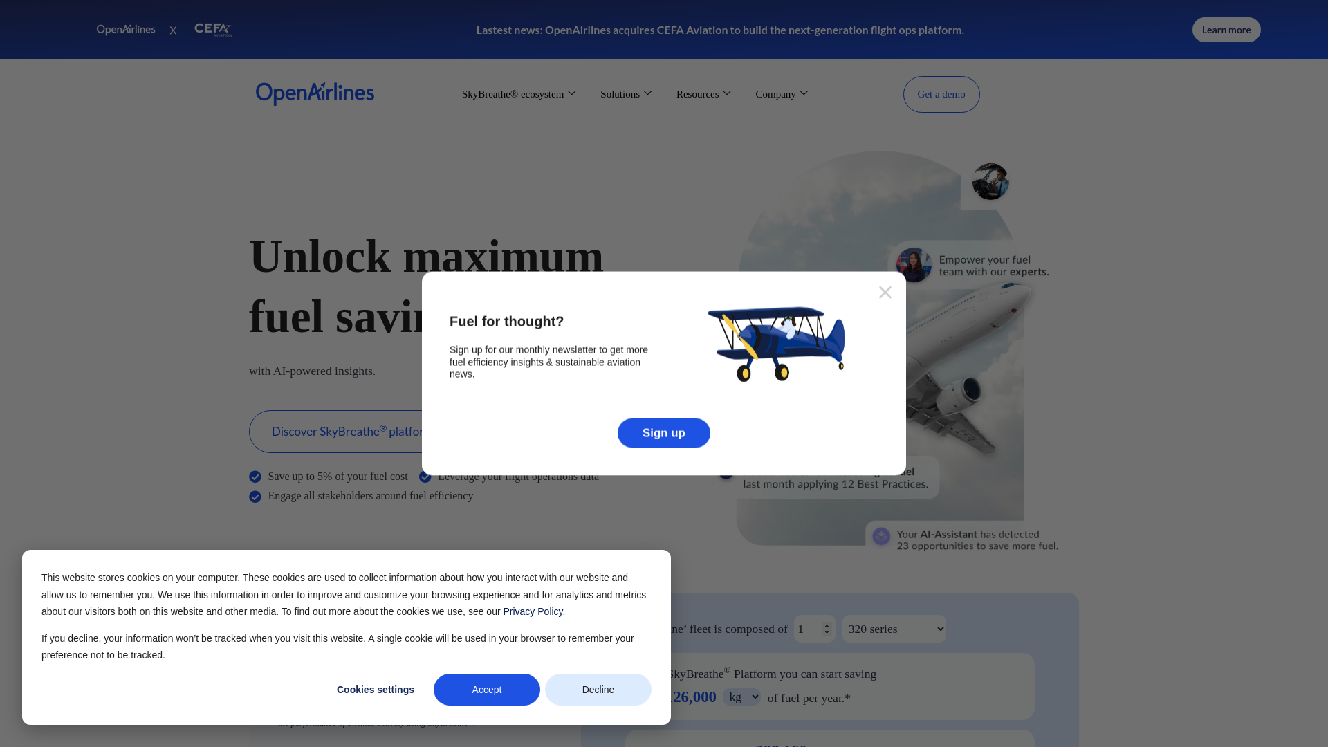 website screenshot of https://www.openairlines.com/