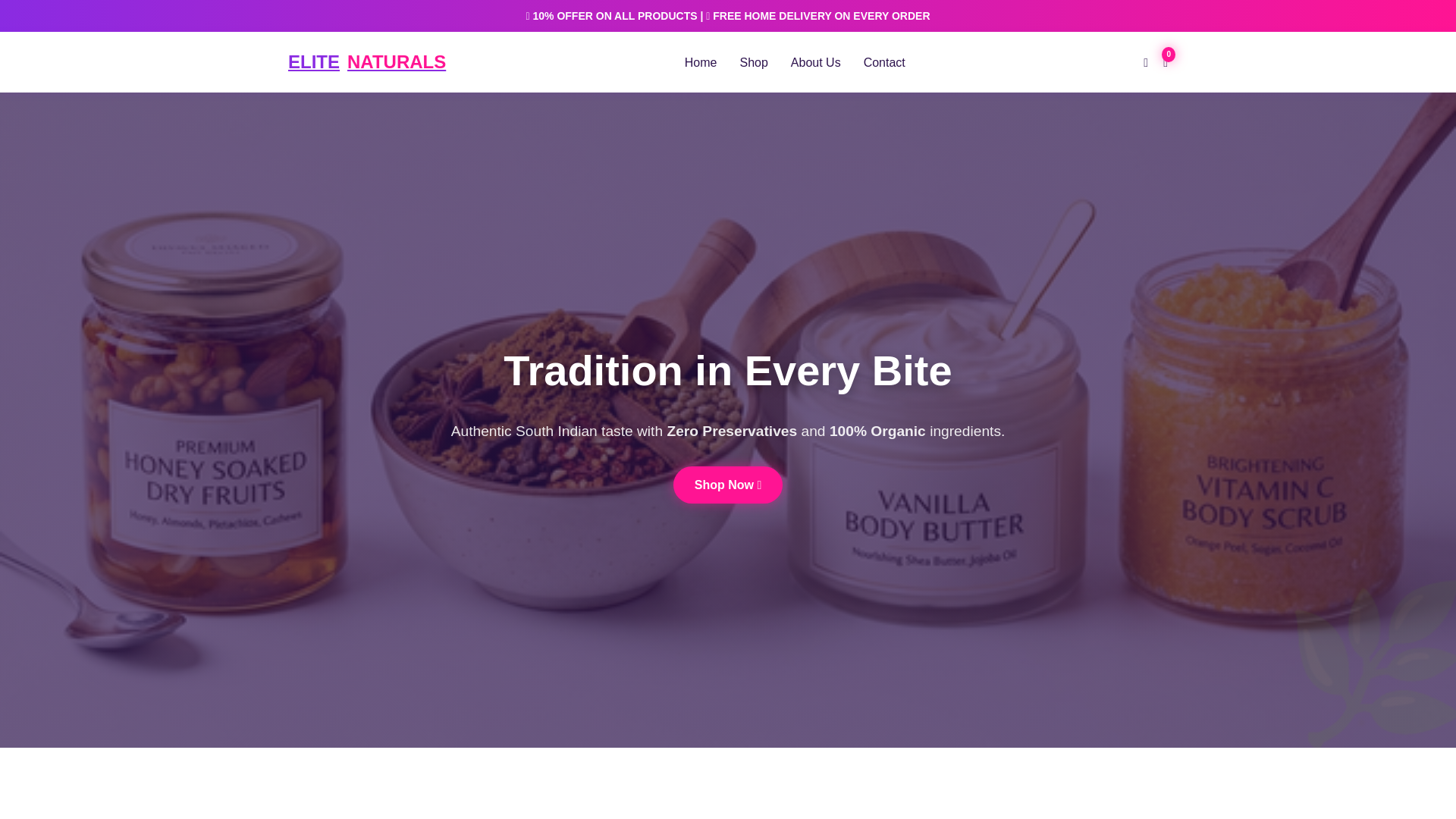 website screenshot of https://elitenaturals.co.in/
