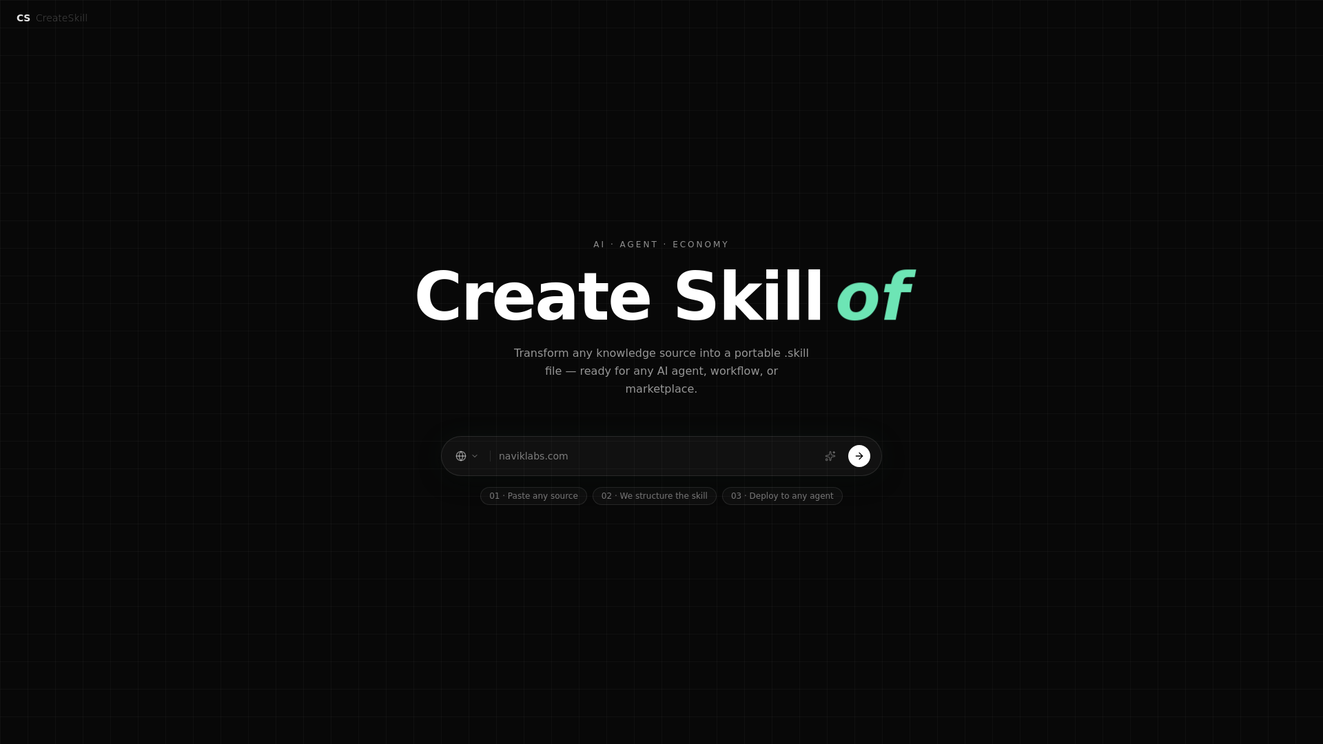 website screenshot of https://createskill.xyz