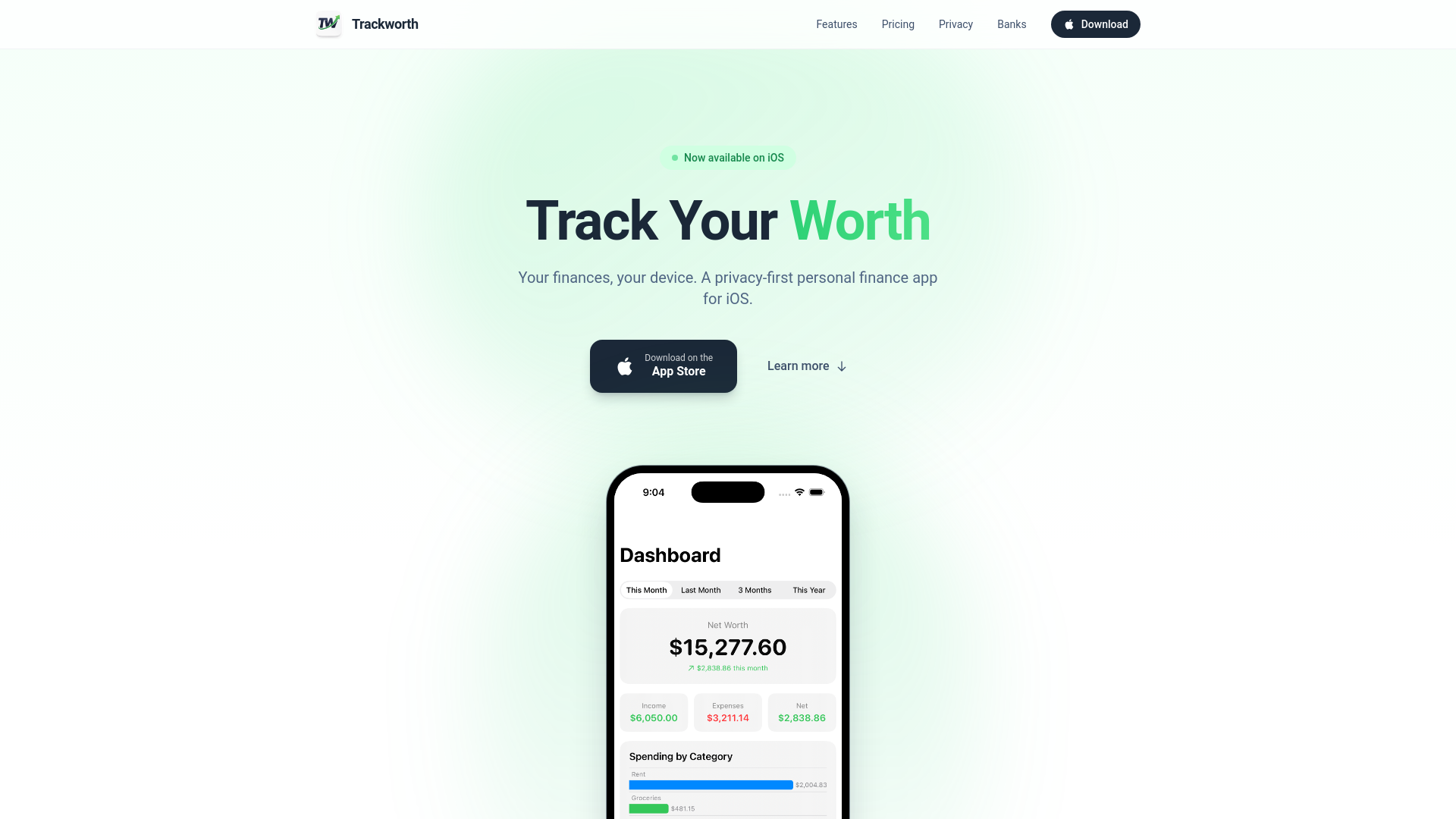 website screenshot of https://trackworth.app/
