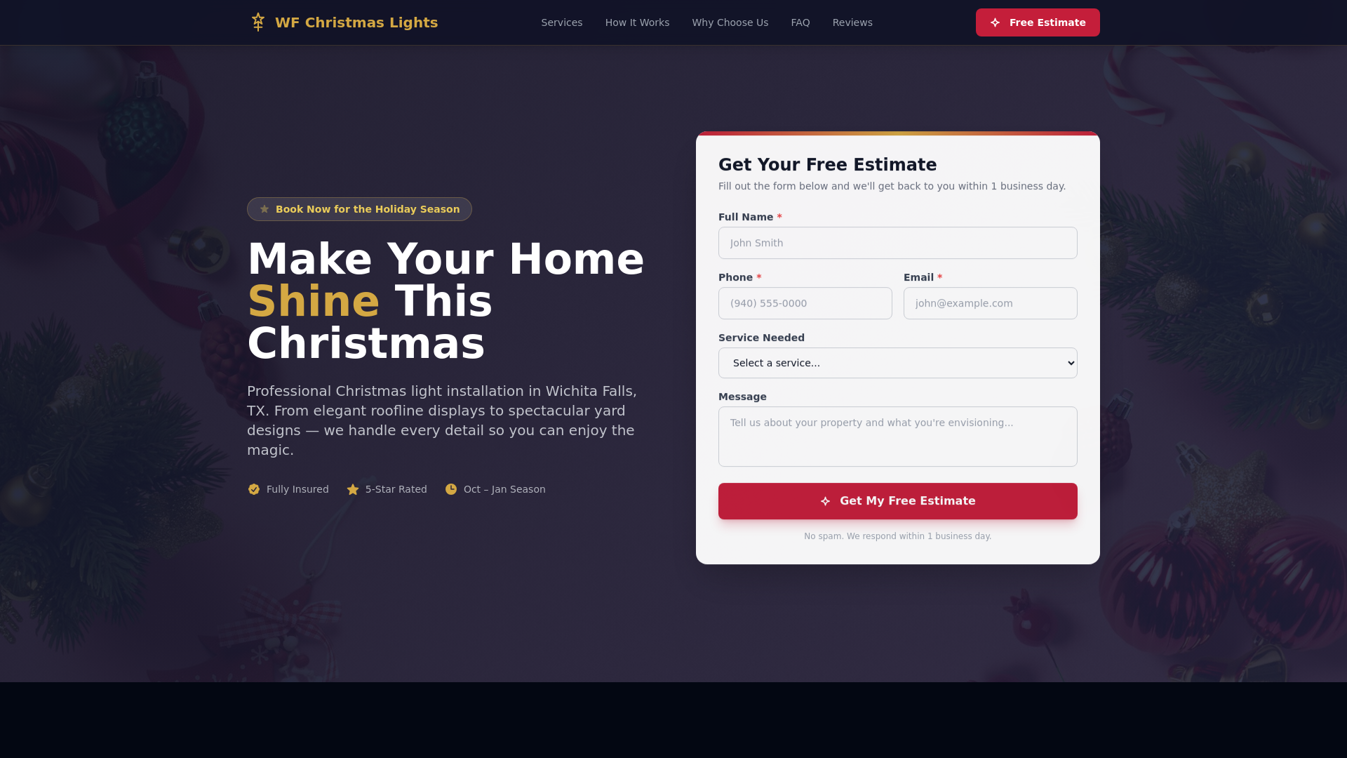 website screenshot of https://wichitafallschristmaslights.com
