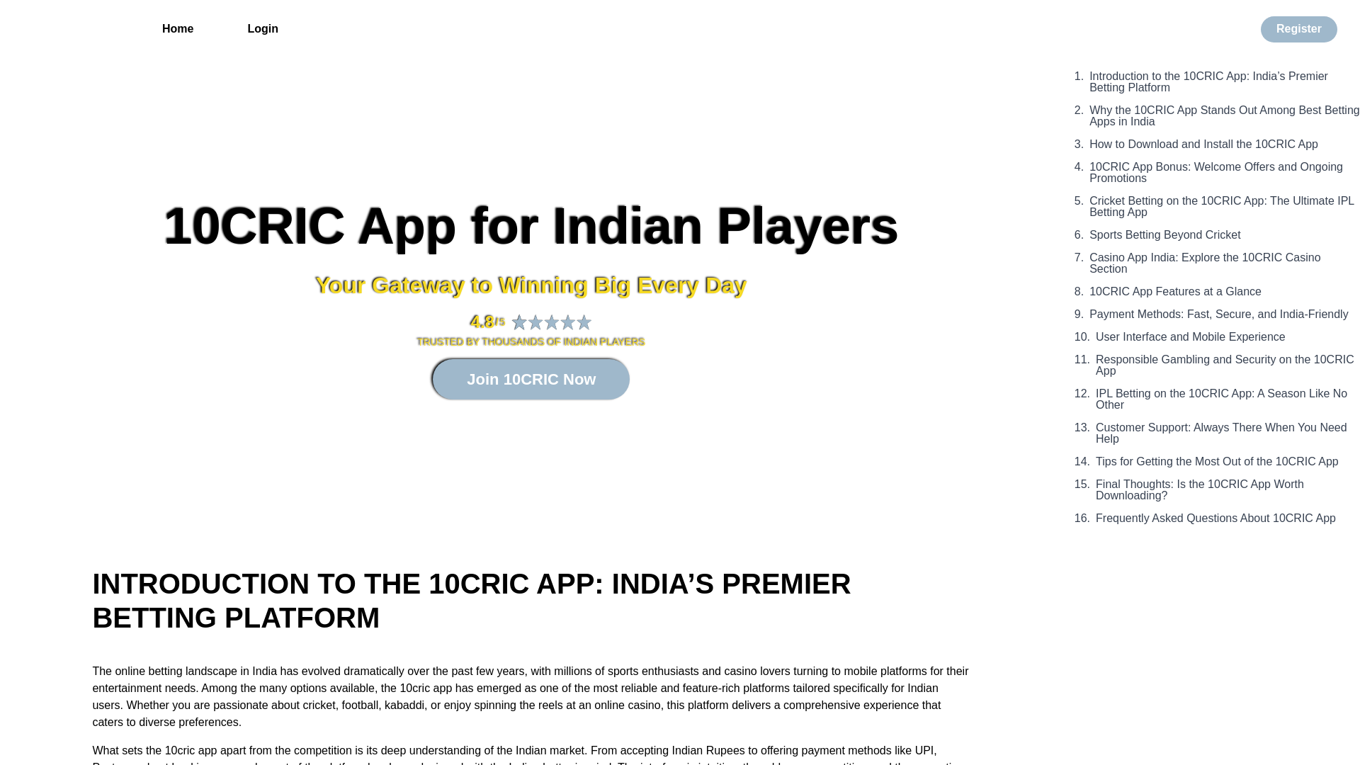 website screenshot of https://10cric-betting.app