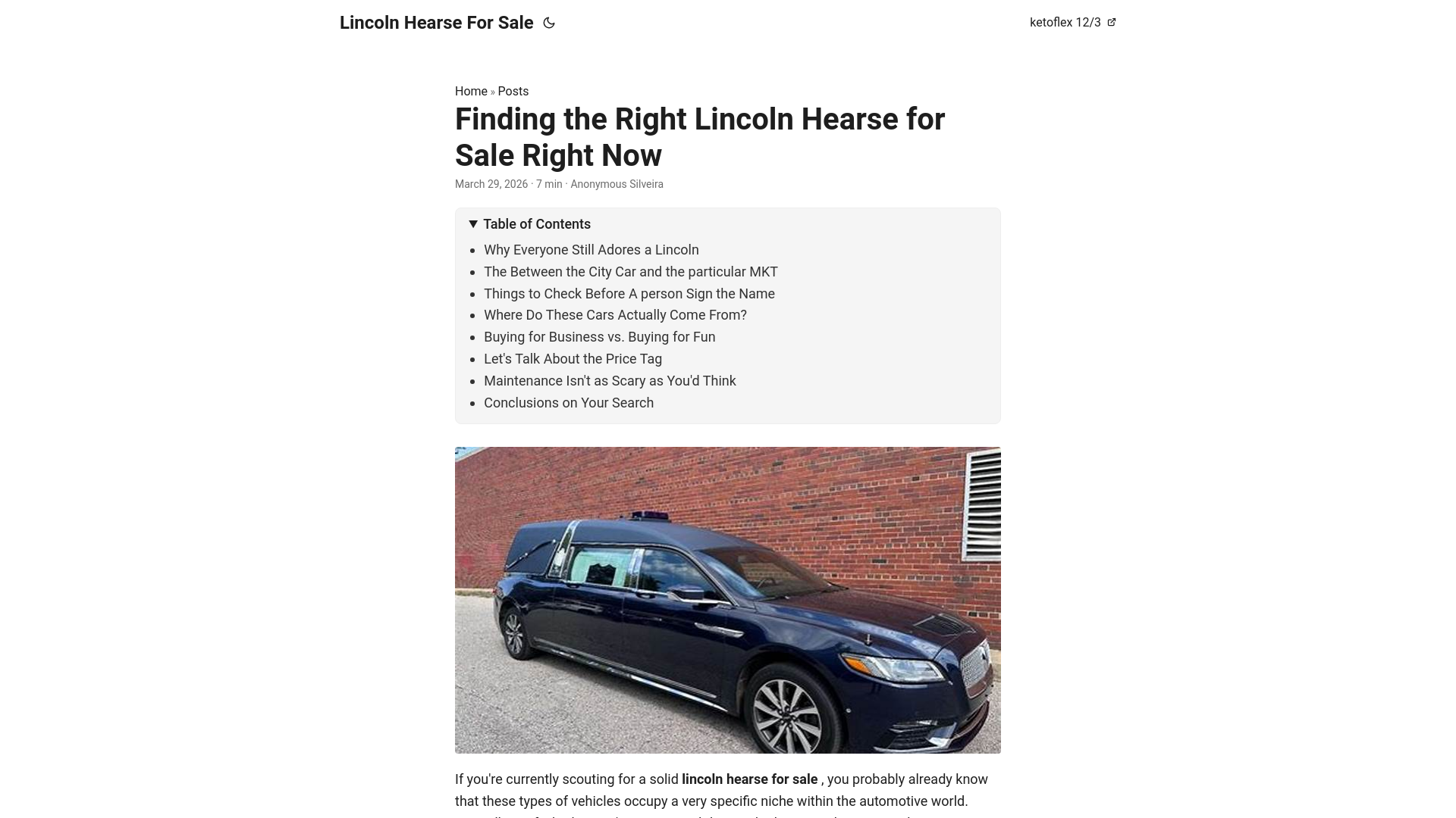 website screenshot of https://lincoln-hearse-for-sale.pages.dev/
