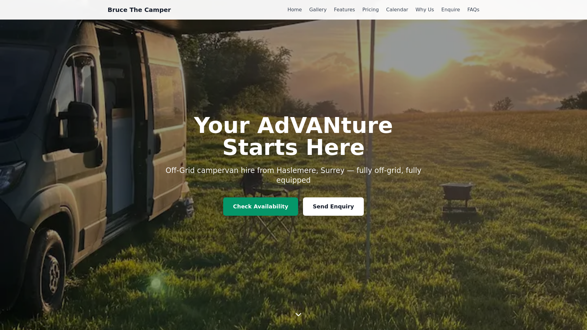 website screenshot of https://brucethecamper.co.uk/