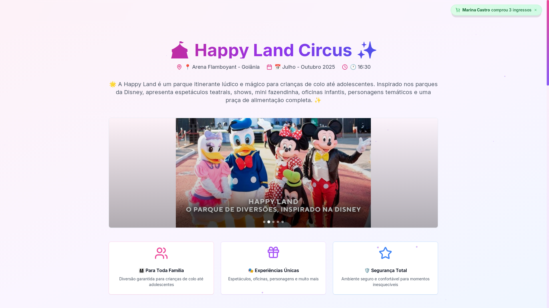 website screenshot of https://happylandcircus.com/