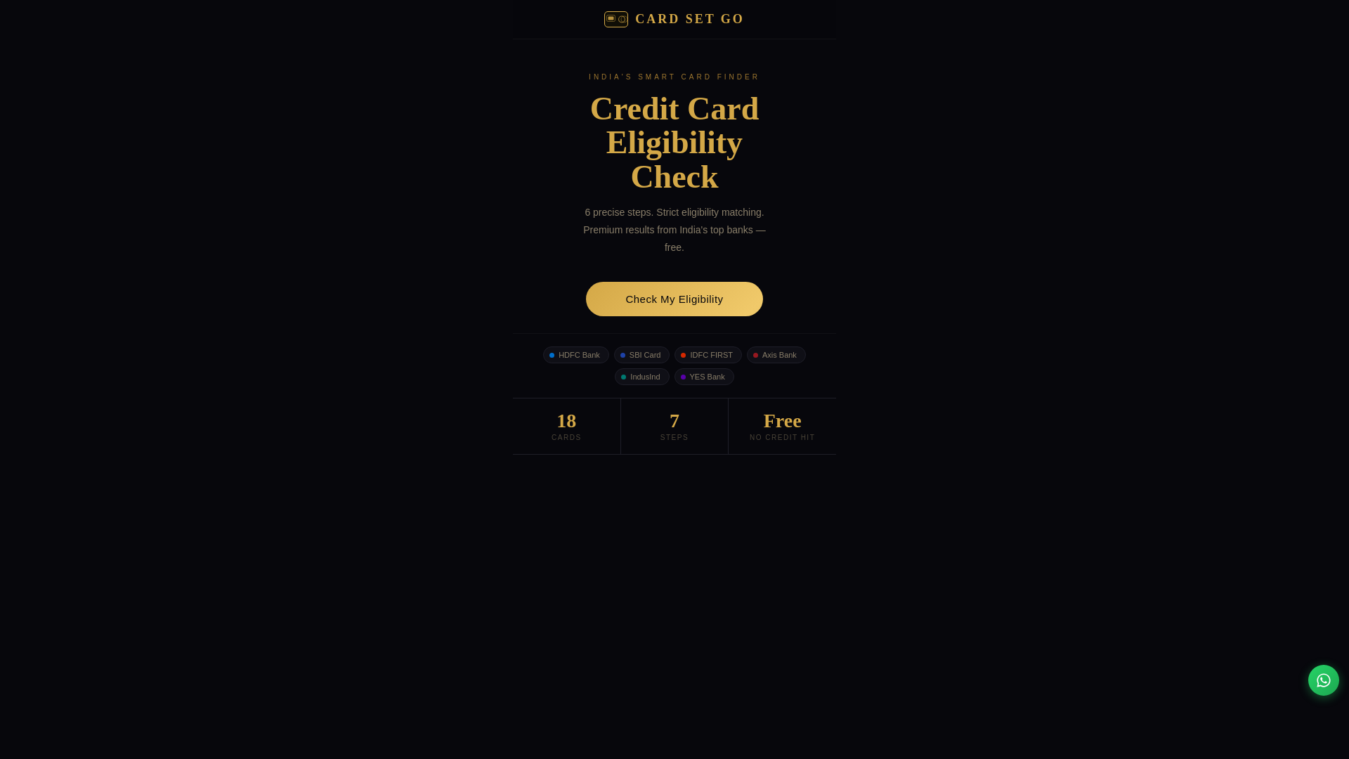 website screenshot of https://cardsetgo.in