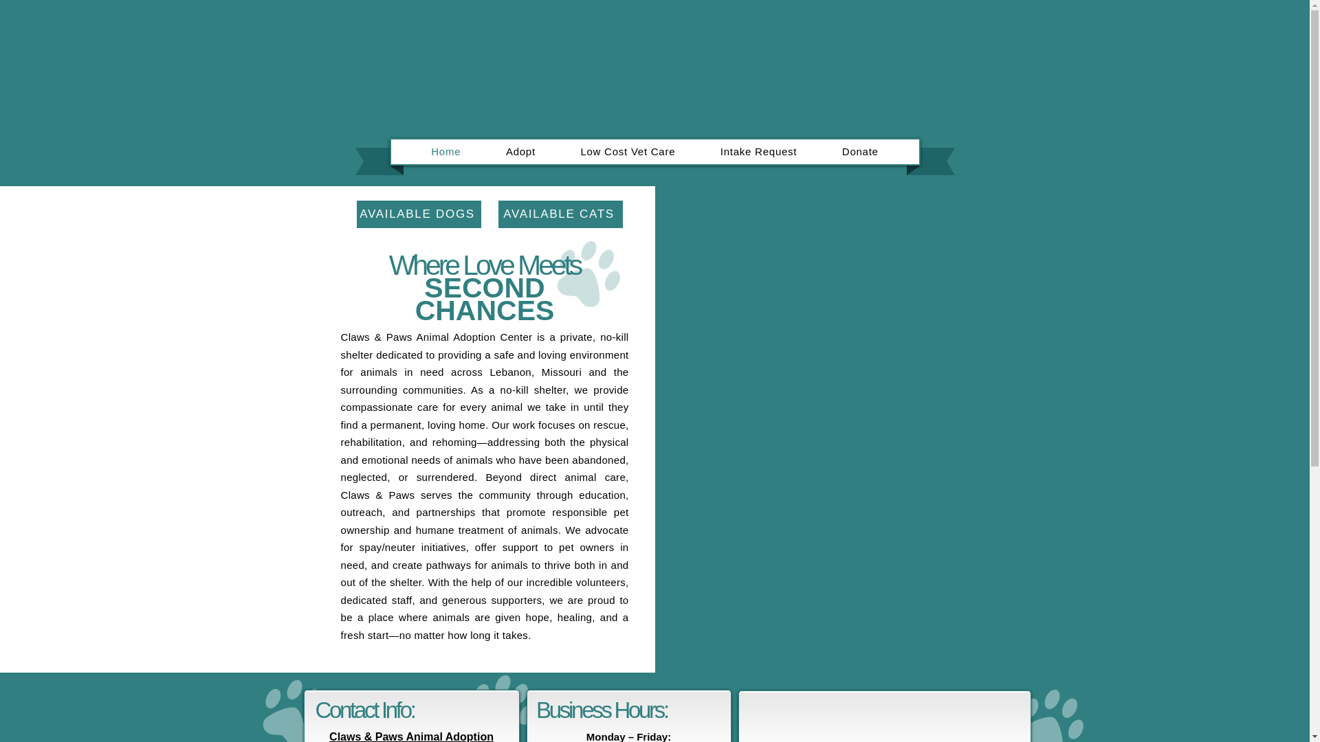 website screenshot of https://clawsandpawsaac.com/