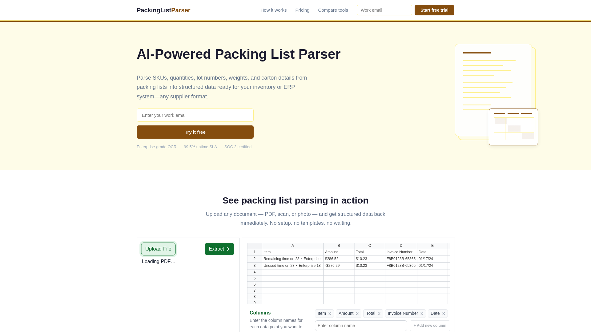 website screenshot of https://packinglistparser.com/