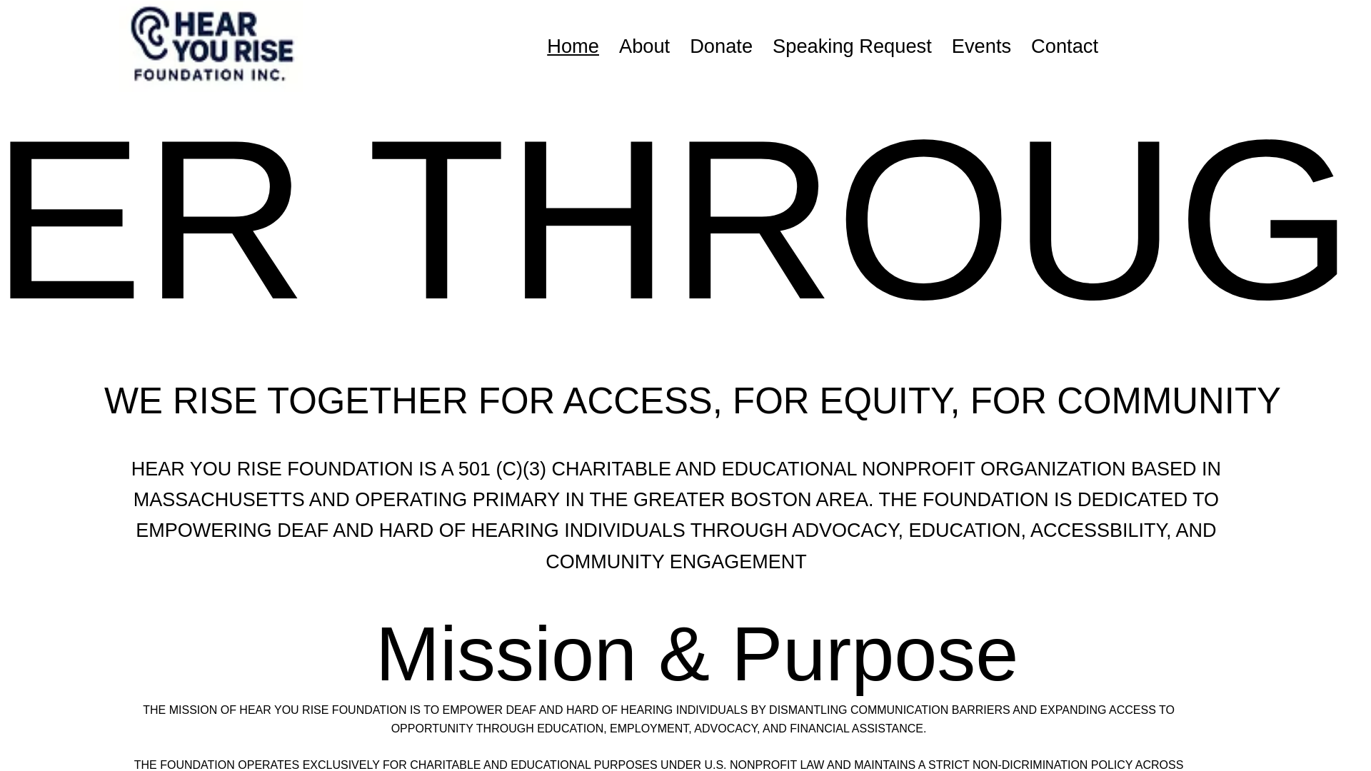 website screenshot of https://hearyourisefoundation.org/