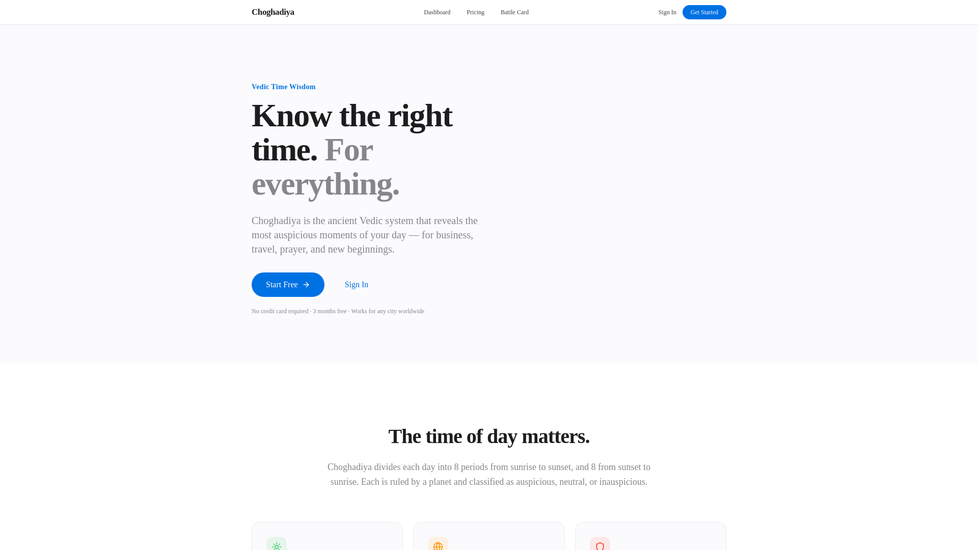 website screenshot of https://choghadiya.co/