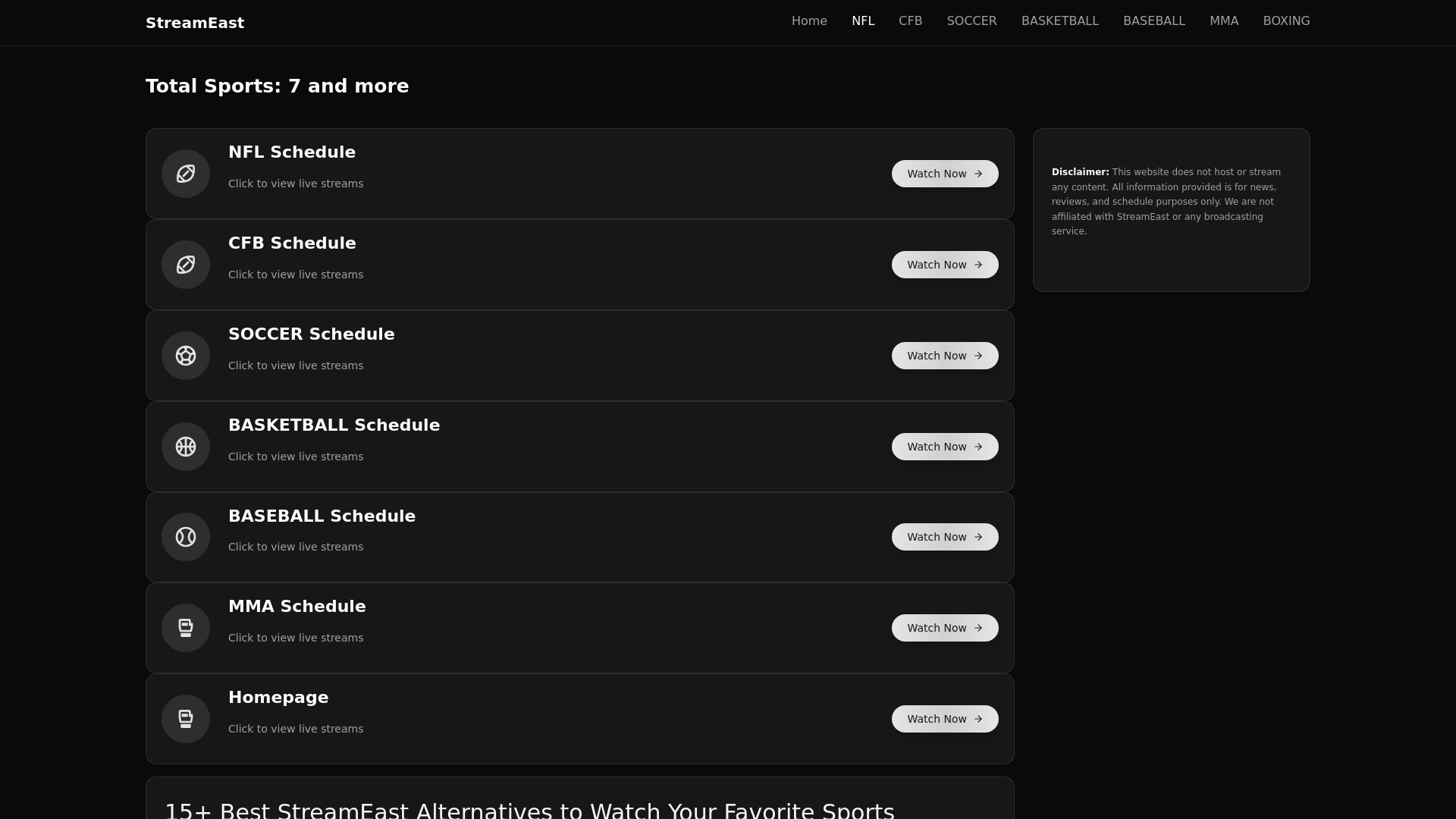 website screenshot of https://thestreameast-digital.pages.dev/