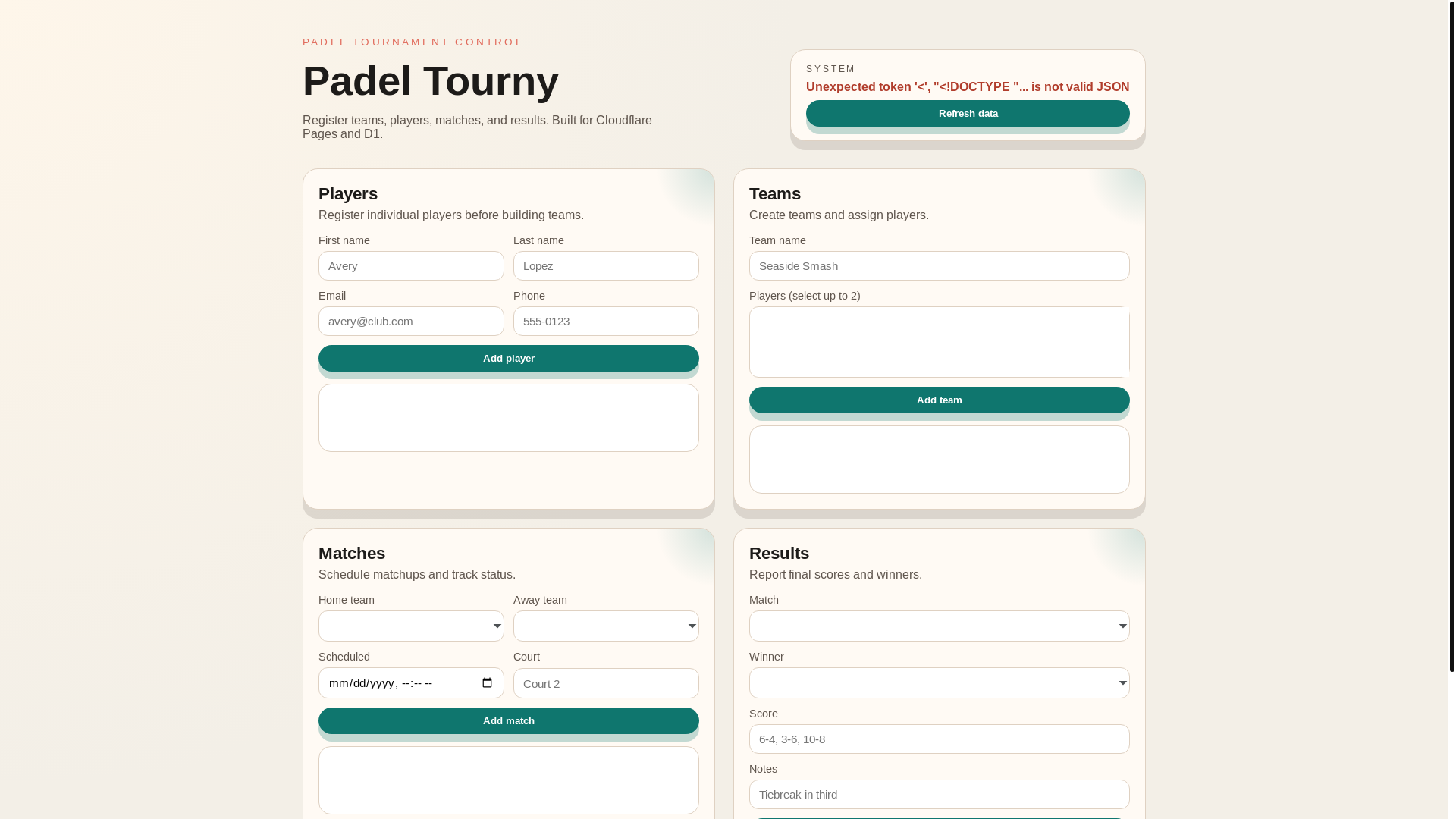 website screenshot of https://padel-tourny.pages.dev/