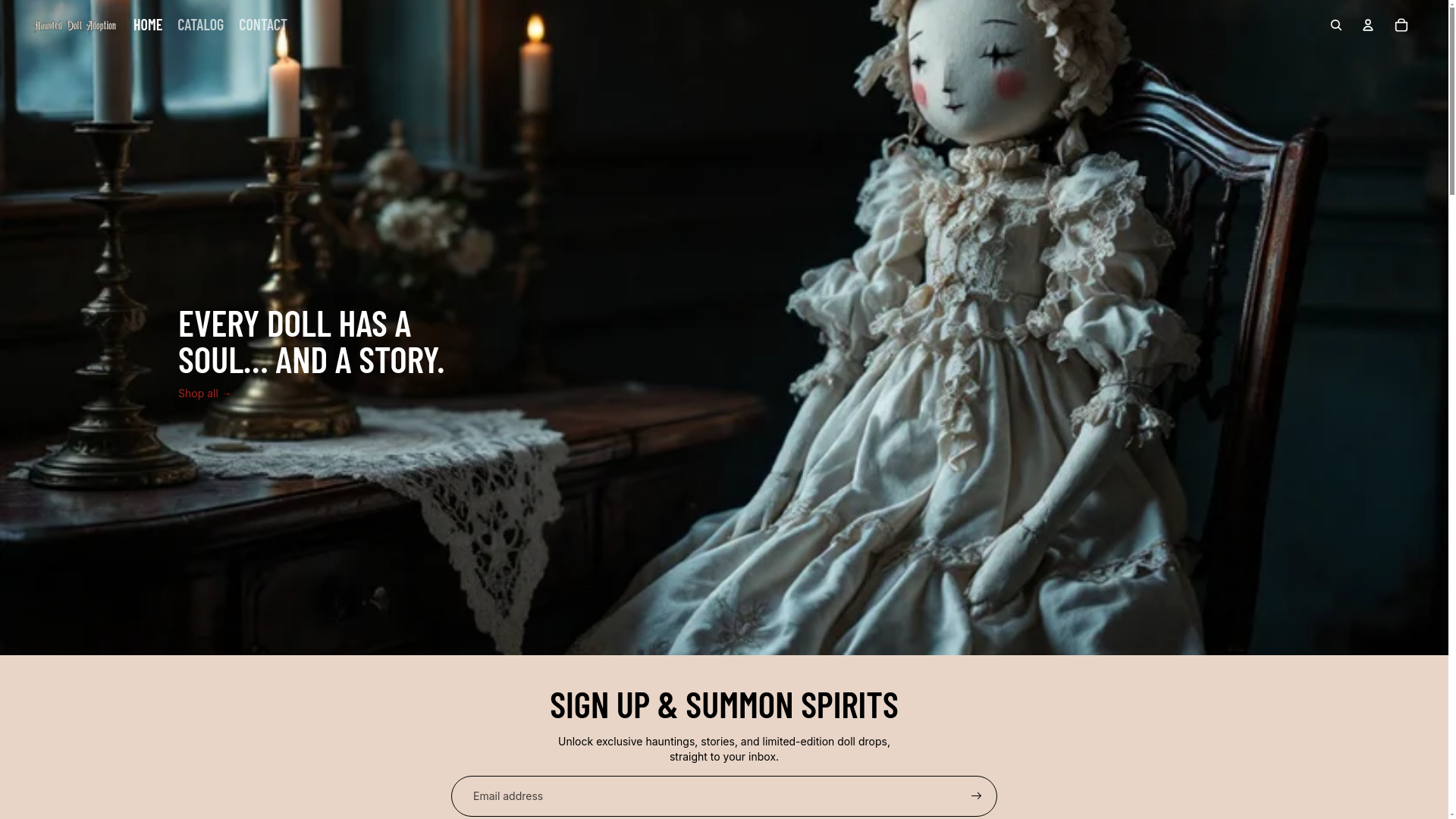 website screenshot of https://haunteddolladoption.com/