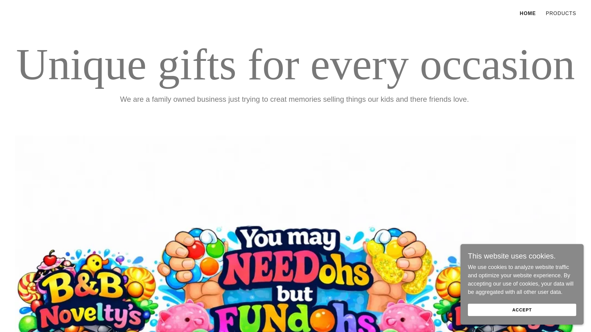 website screenshot of https://bandbnovelties.com