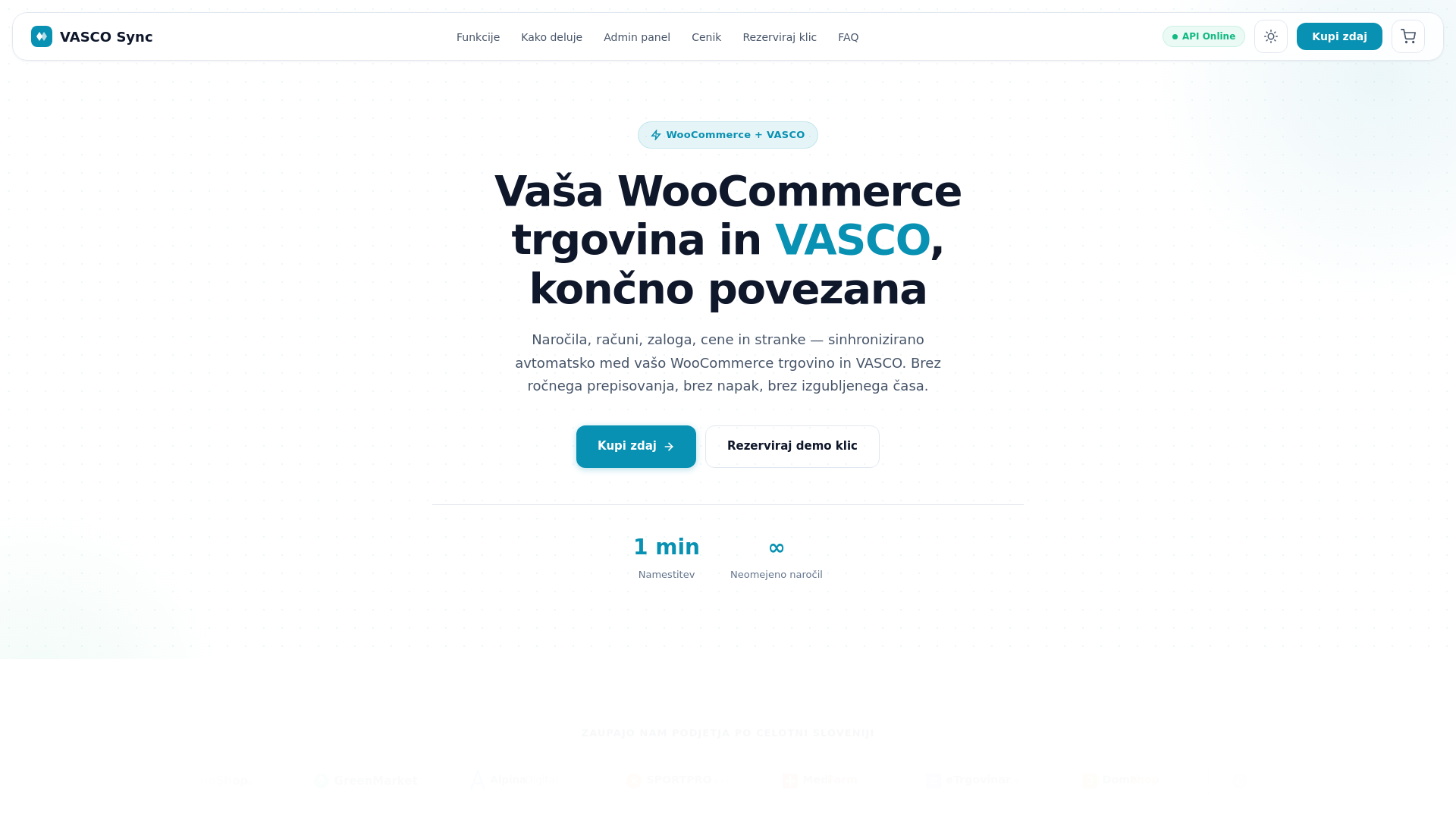 website screenshot of https://vasco-sync.si/