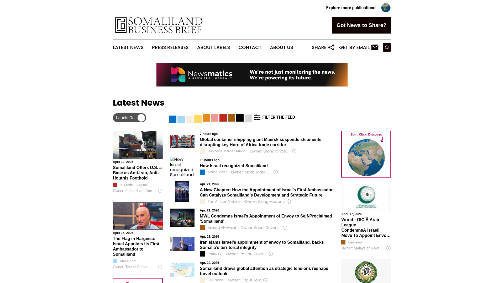 website screenshot of https://somalilandbusinessbrief.com/