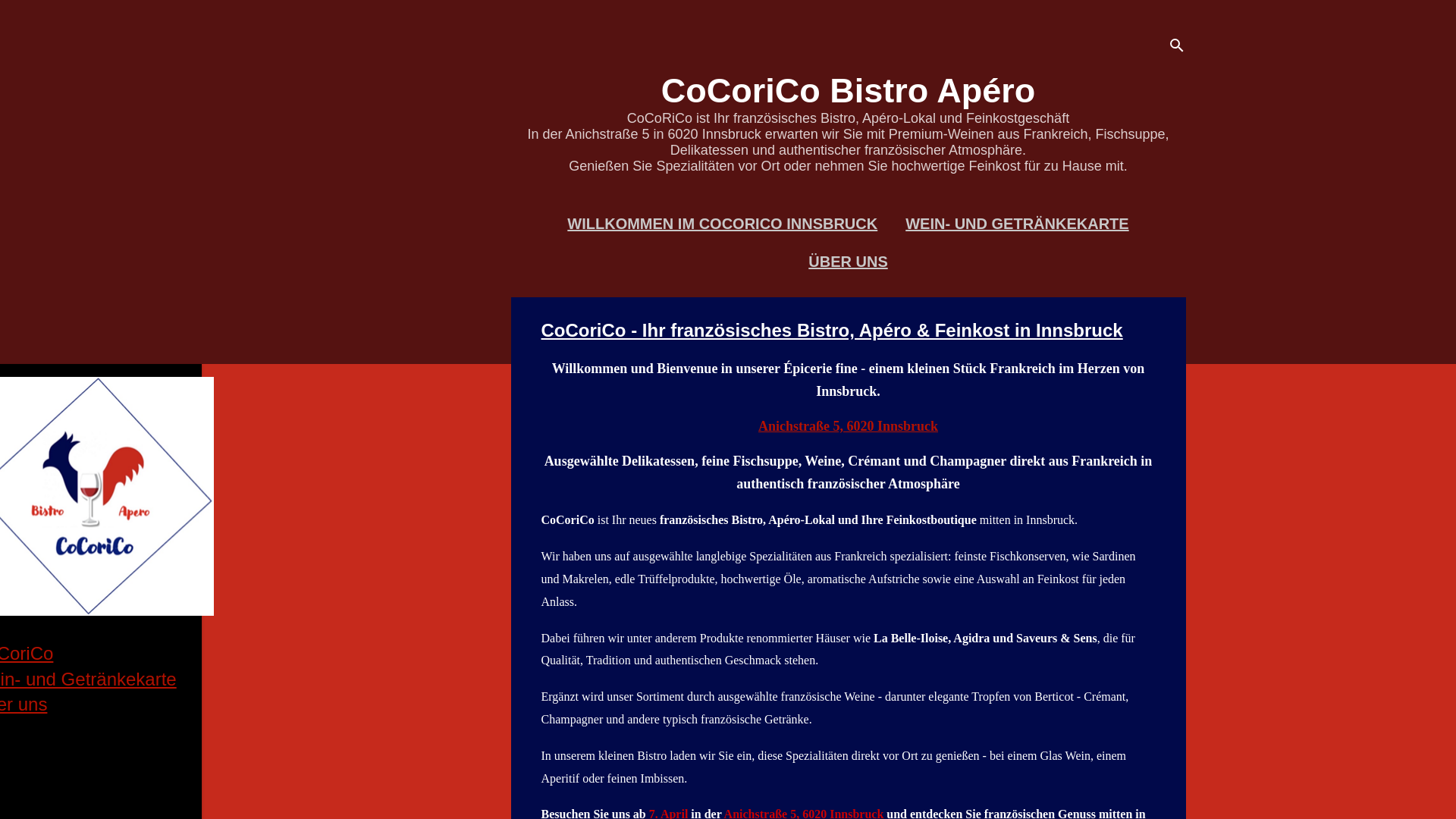 website screenshot of https://cocorico-ibk.com/