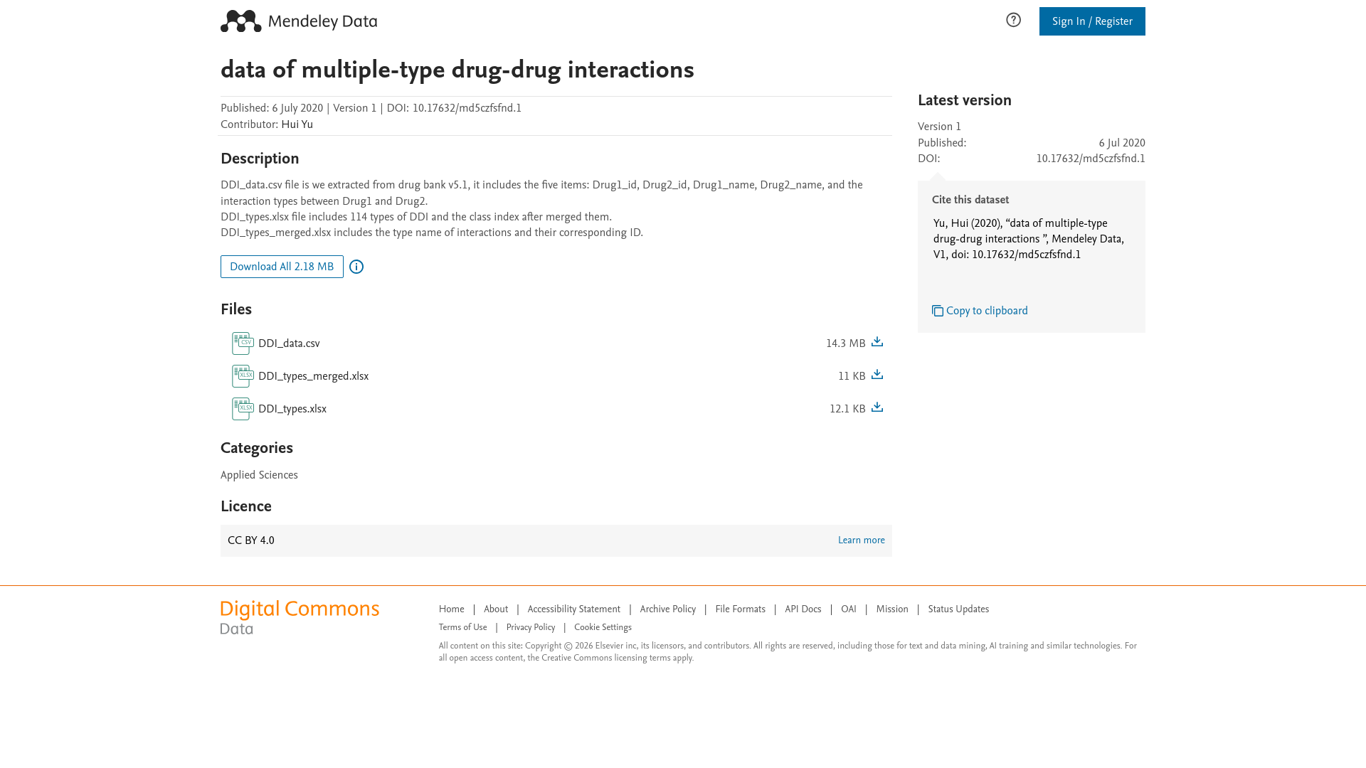 website screenshot of https://data.mendeley.com/datasets/md5czfsfnd/1