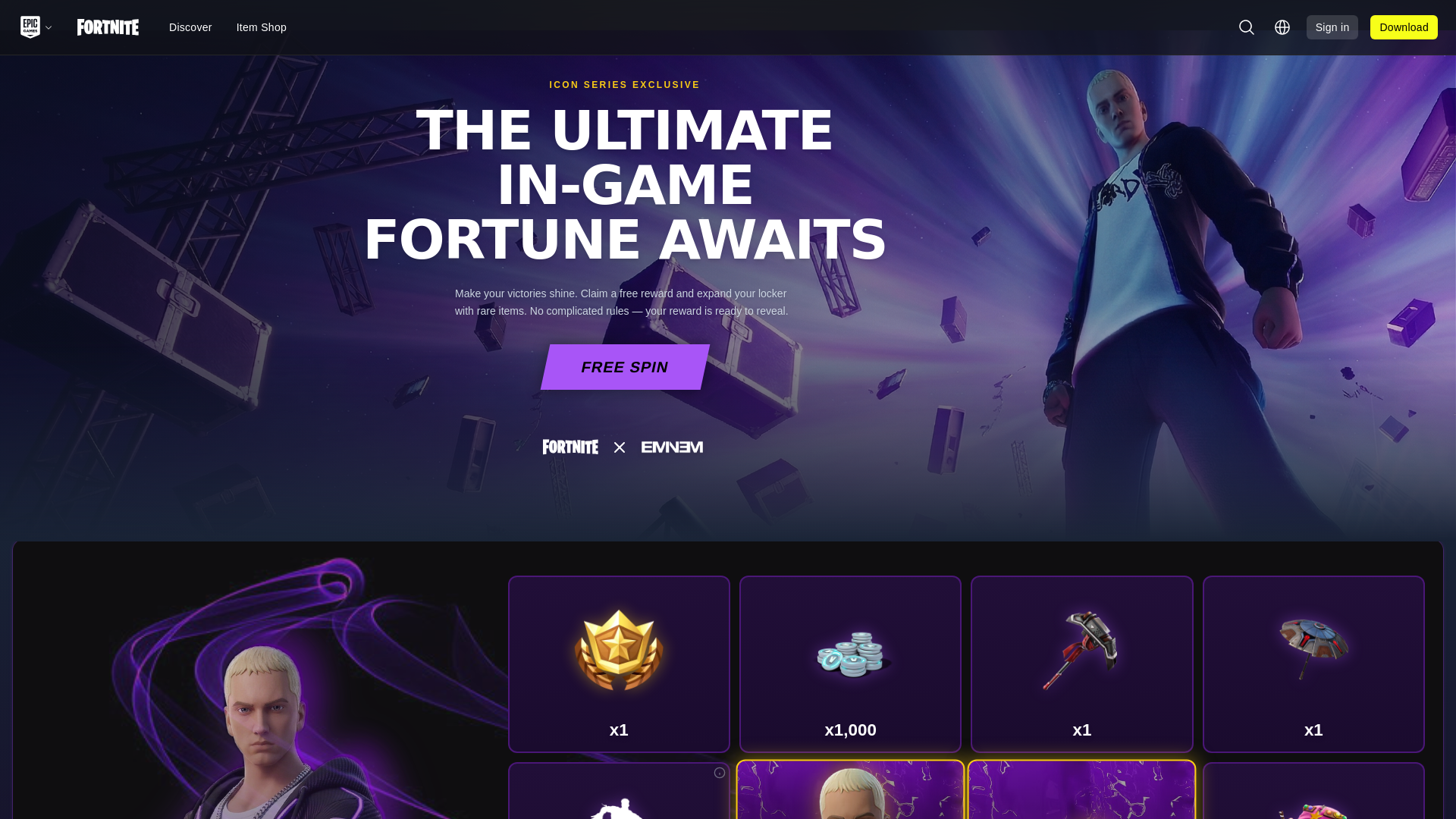 website screenshot of https://eminemfn.top