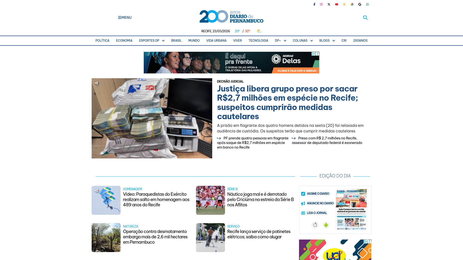 website screenshot of https://diariodepernambuco.com.br