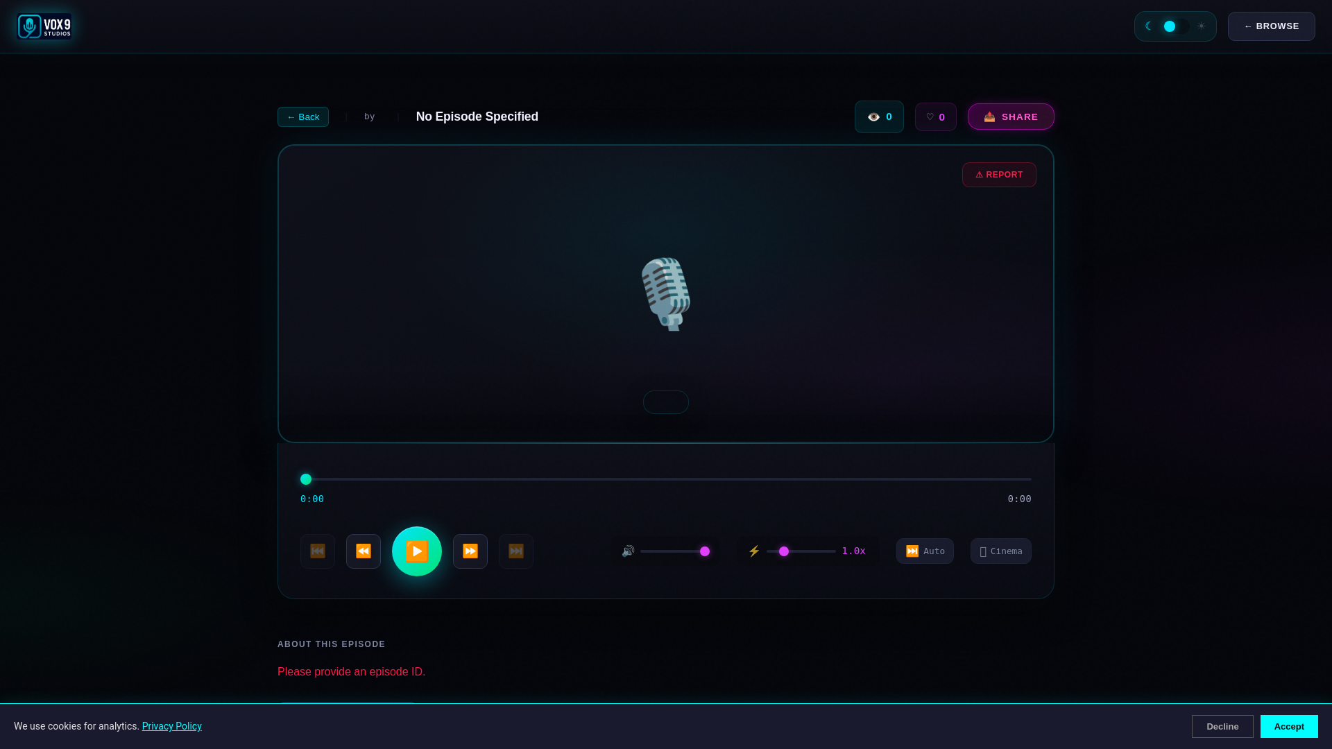website screenshot of https://vox9.io/episode.html