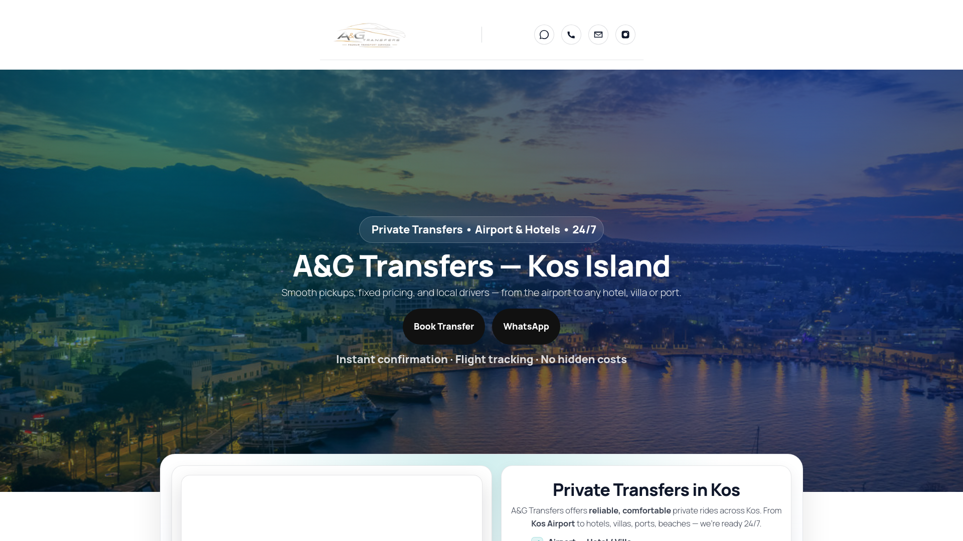 website screenshot of https://agkostransfers.com