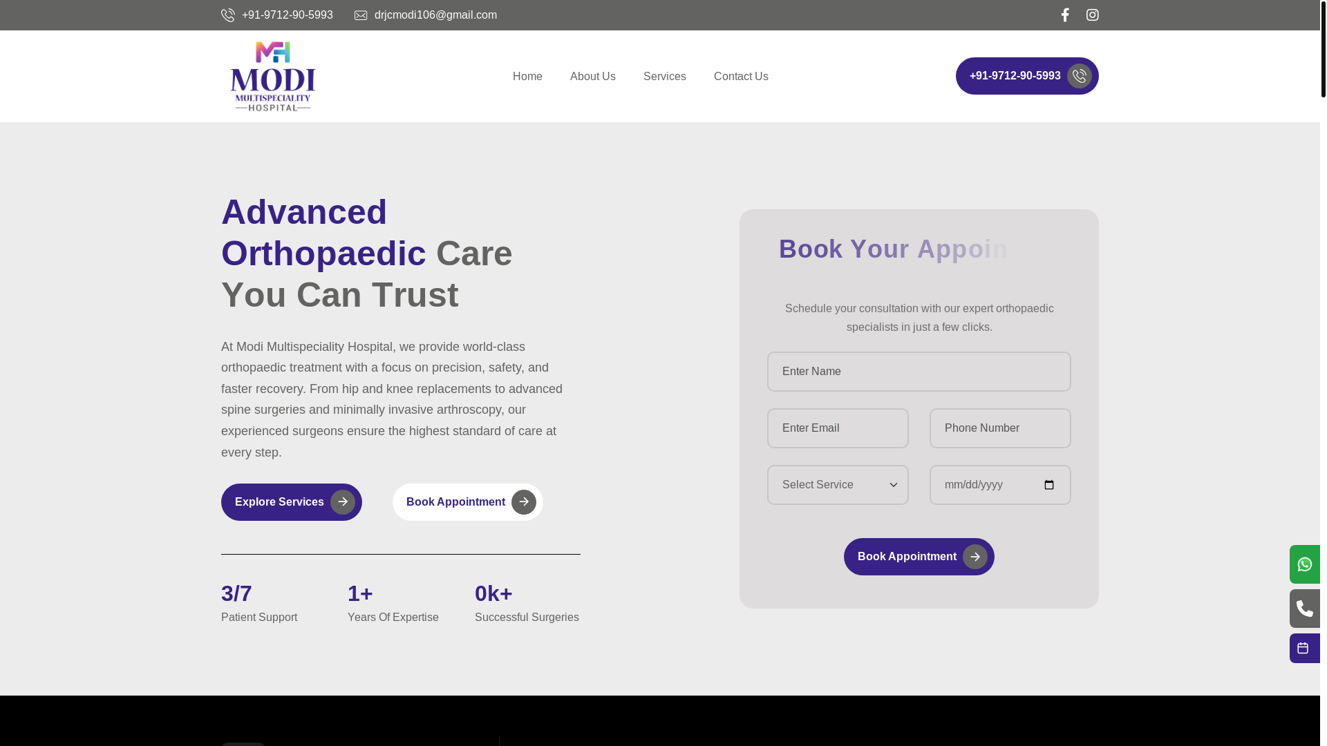 website screenshot of https://modimultispecialityhospital.com