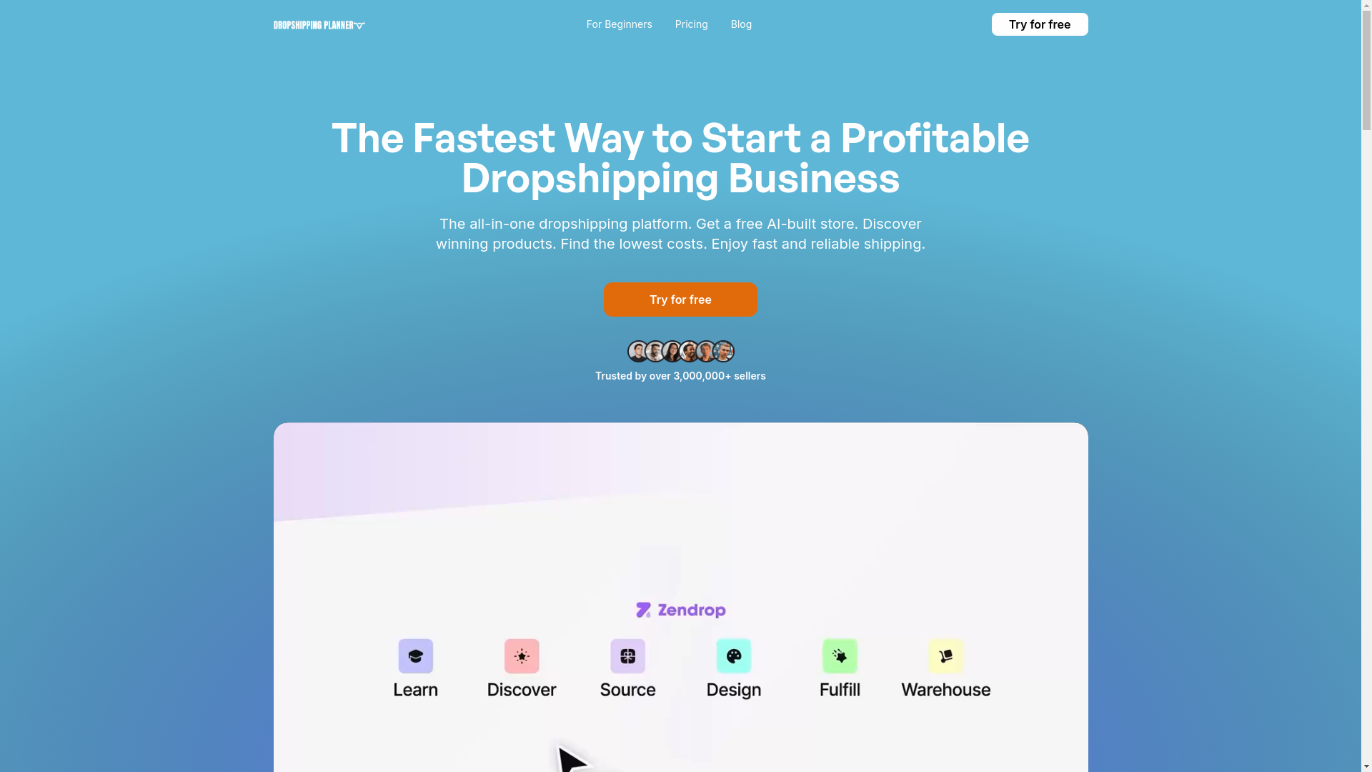 website screenshot of https://dropshippingplanner.pro/
