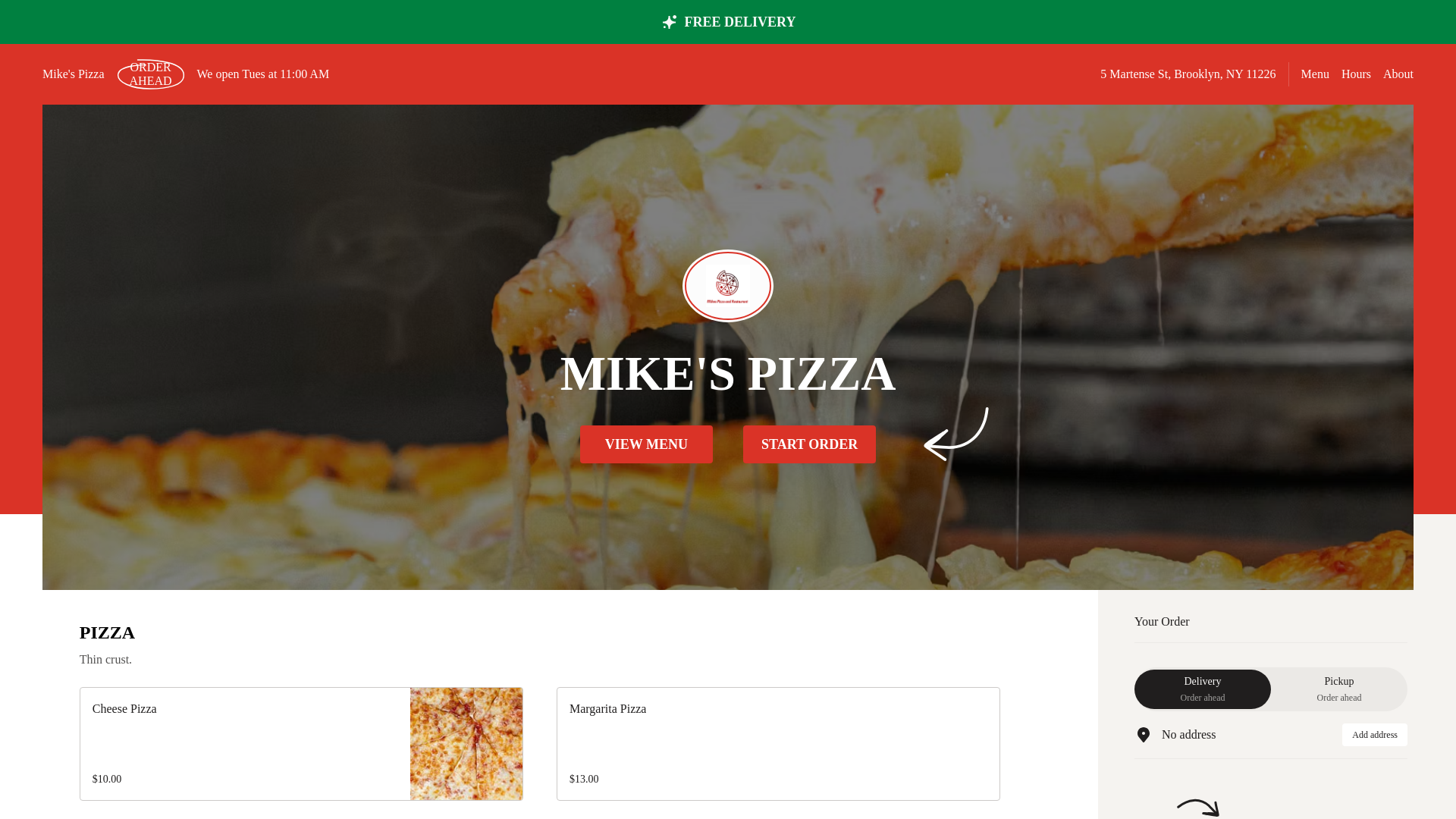 website screenshot of https://mikespizzaandrestaurant.com/
