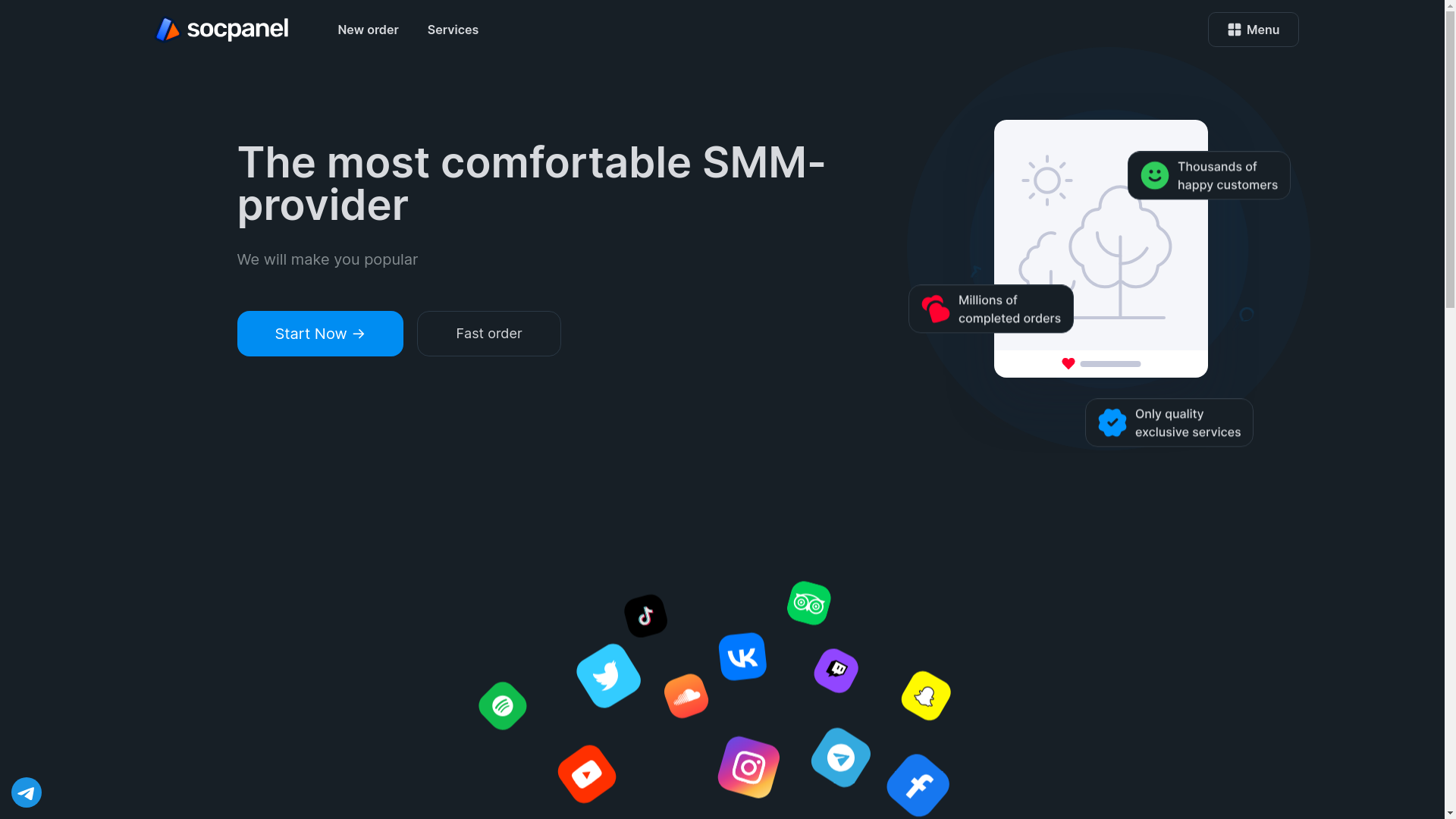 website screenshot of https://socpanel.cn/