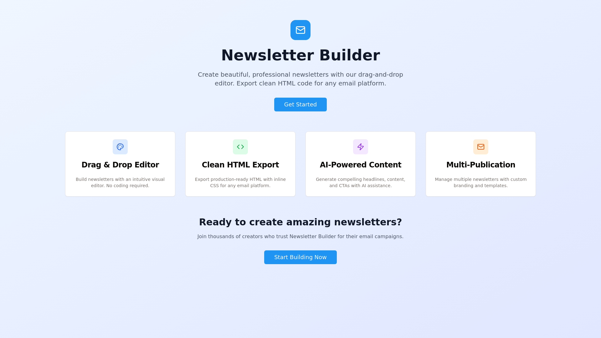 website screenshot of https://instantnewsletters.app/