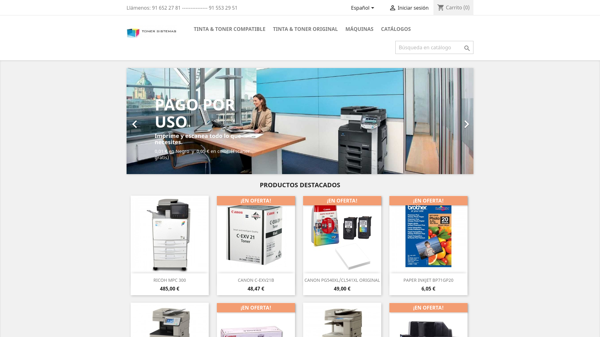 website screenshot of https://tonersistemashop.com/