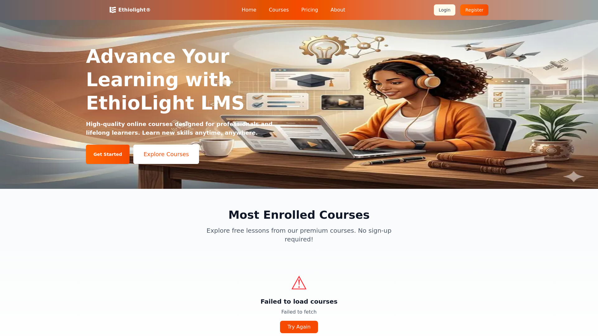 website screenshot of https://ethiolightlms.com/