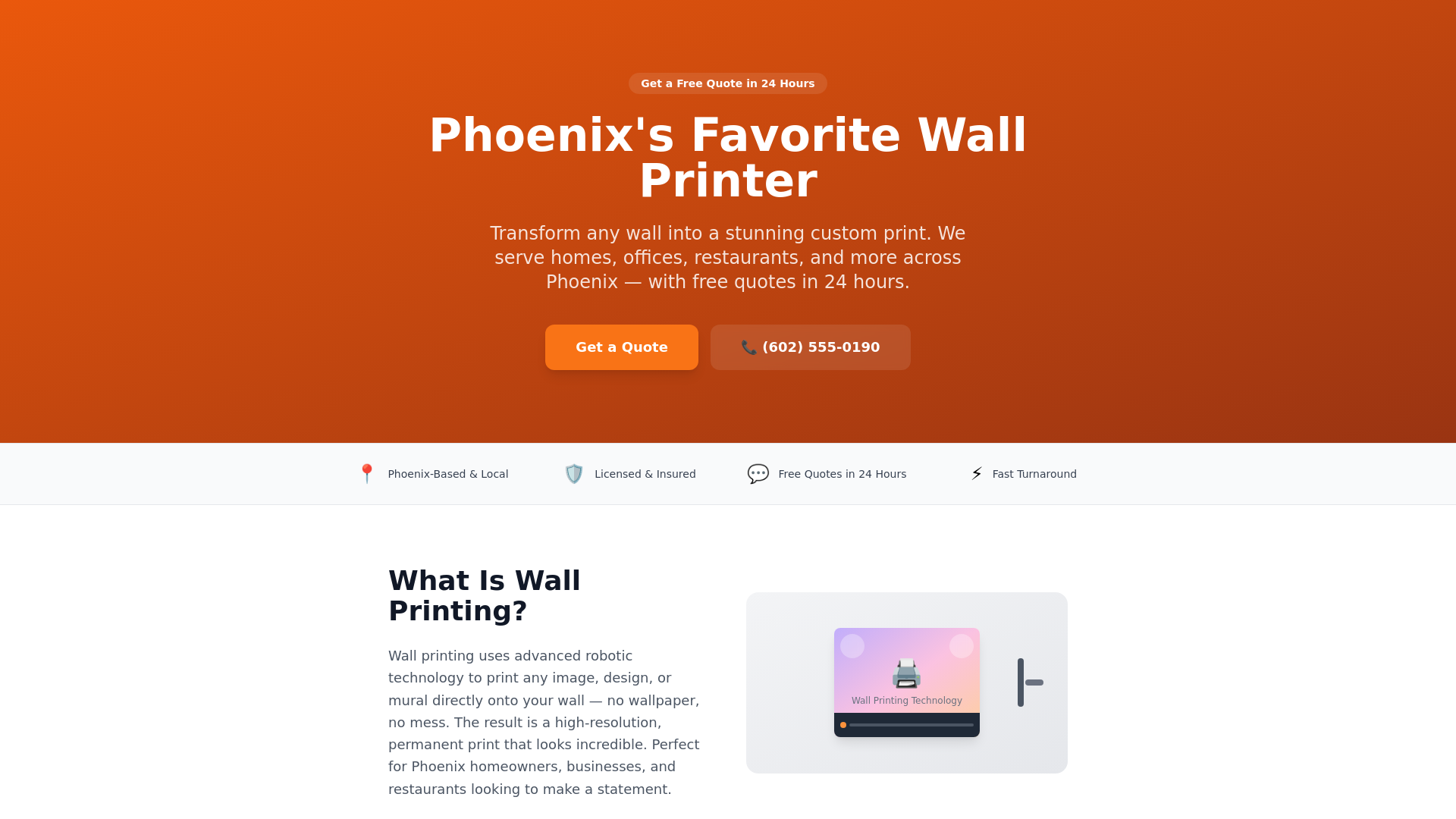 website screenshot of https://phoenixwallprinter.com