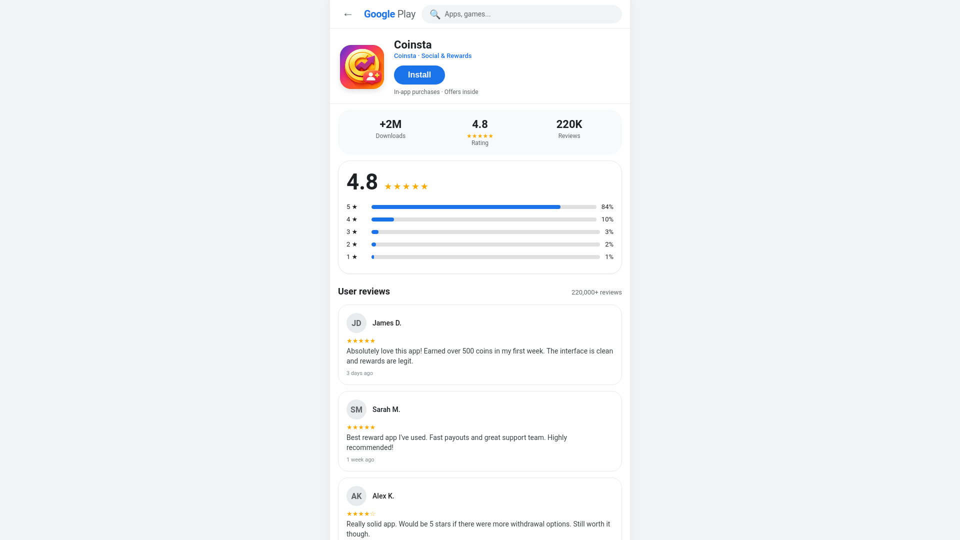 website screenshot of https://coinsta.app/
