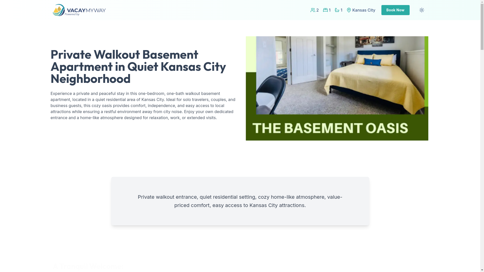 website screenshot of https://tranquilkc.vacations/