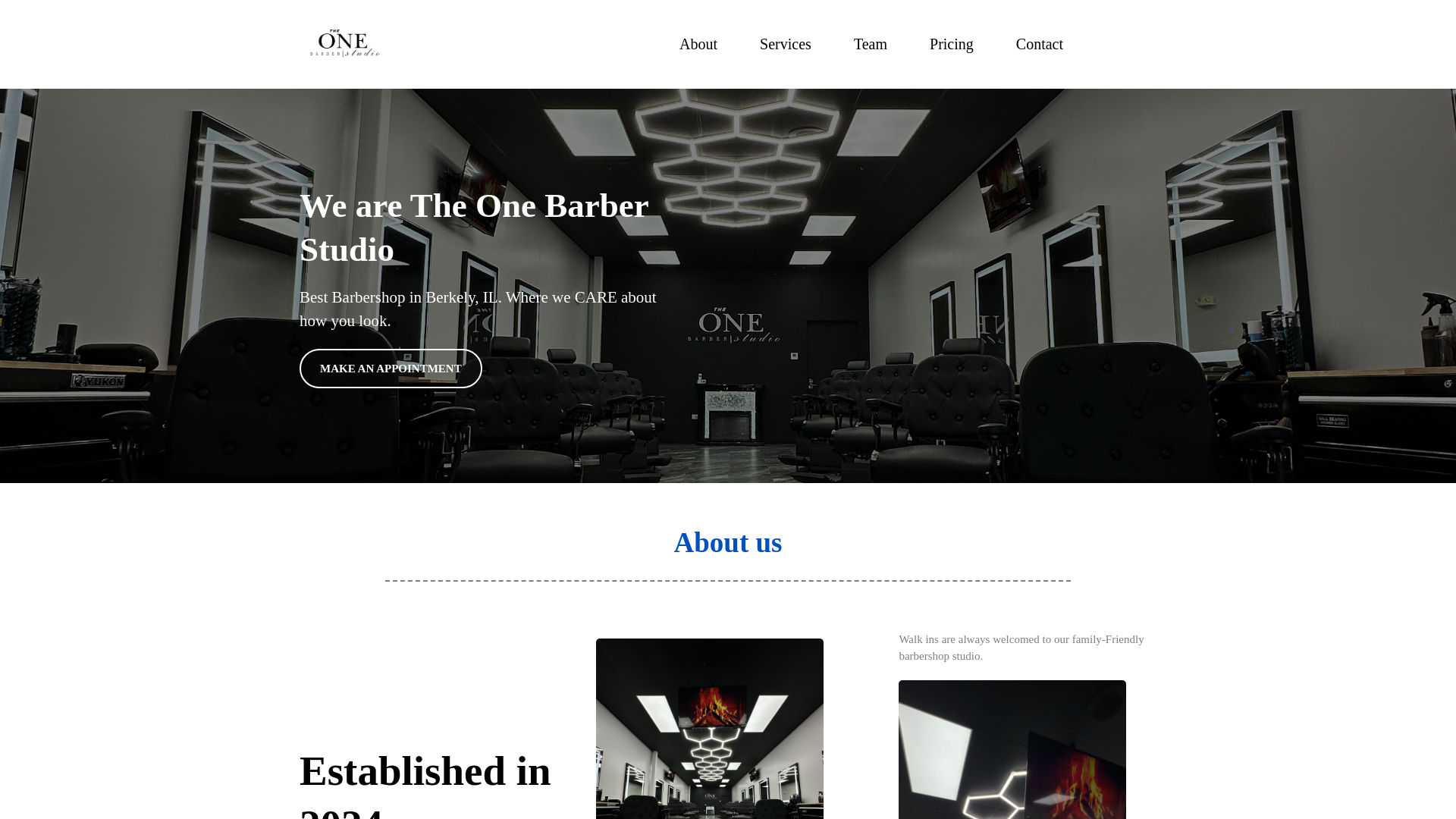 website screenshot of https://theonebarberstudio.com/
