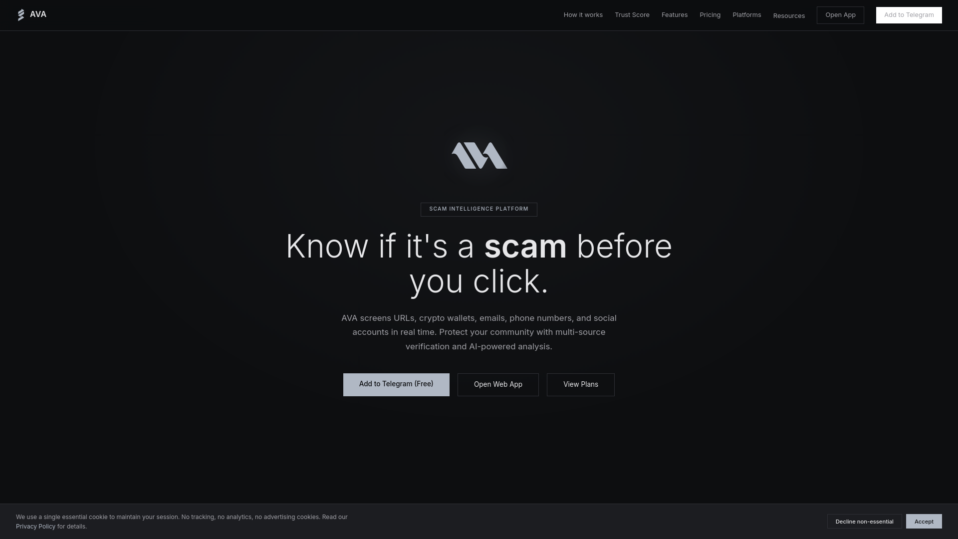 website screenshot of https://www.checkwithava.com