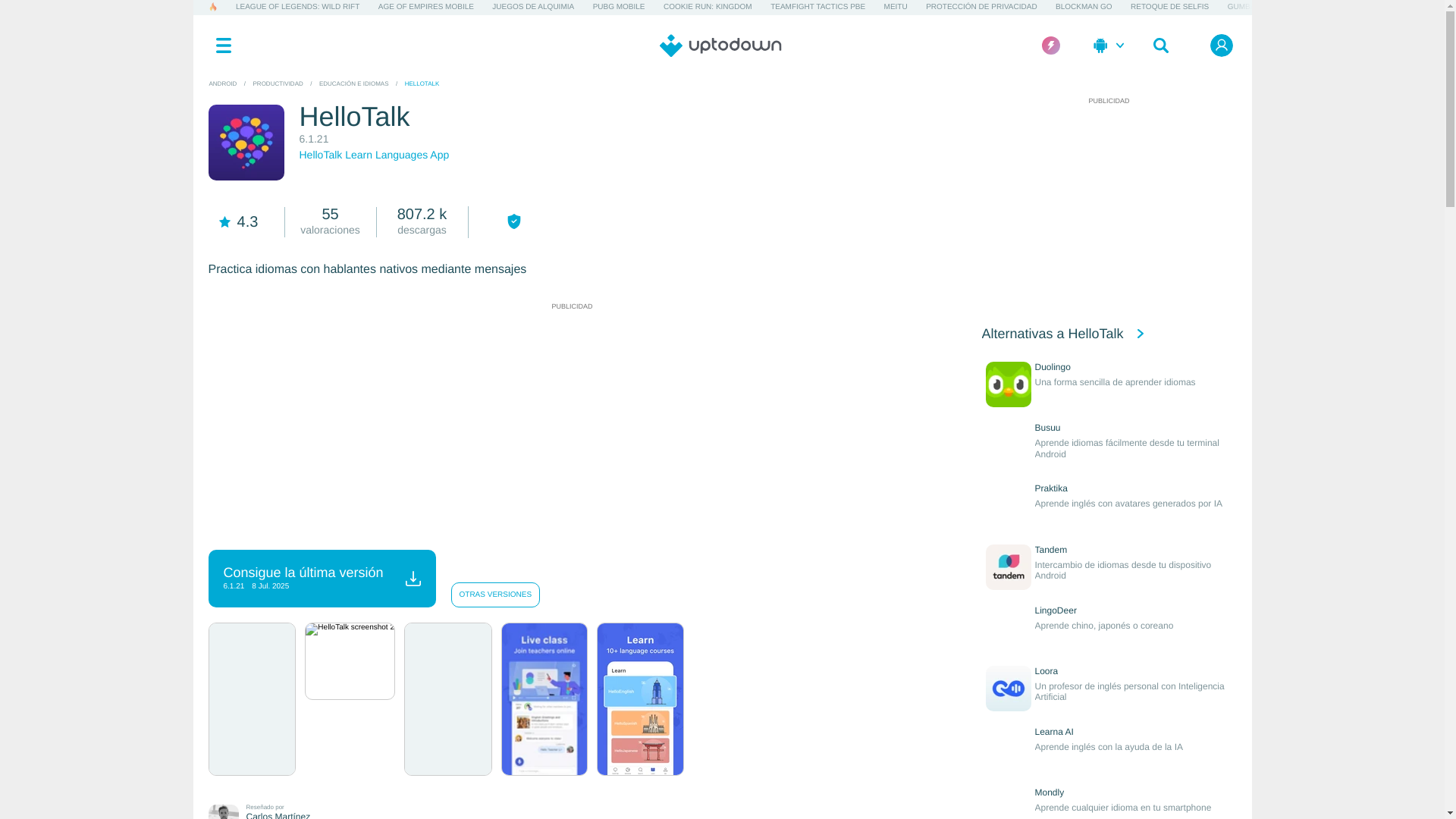 website screenshot of https://hellotalk.uptodown.com/