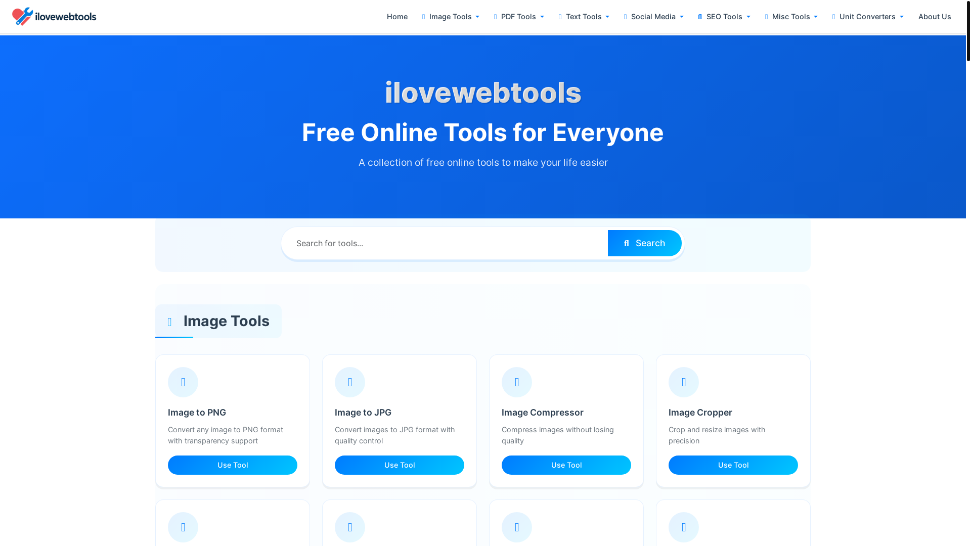 website screenshot of https://ilovewebtools.online