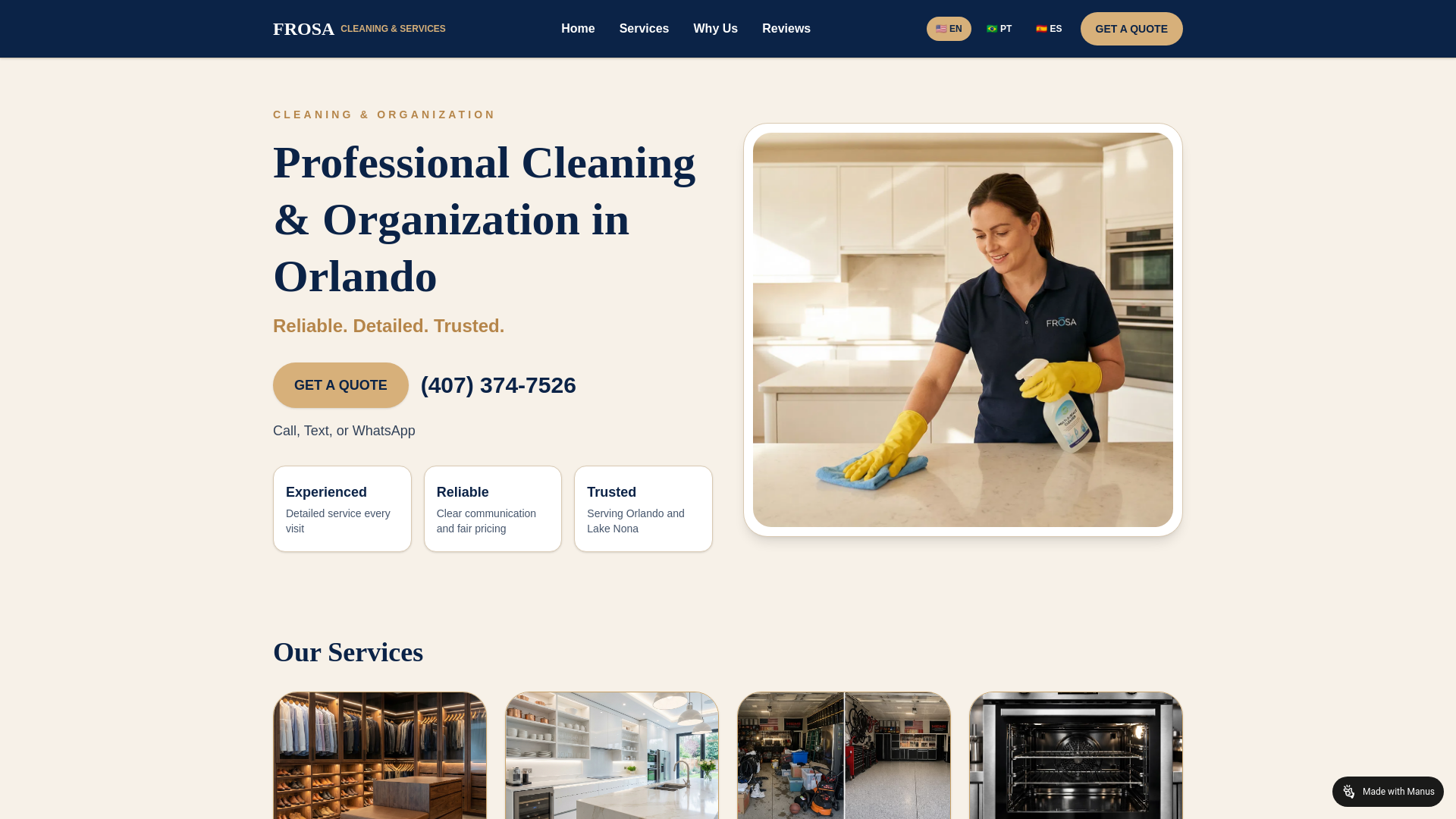 website screenshot of https://frosaclean.com/