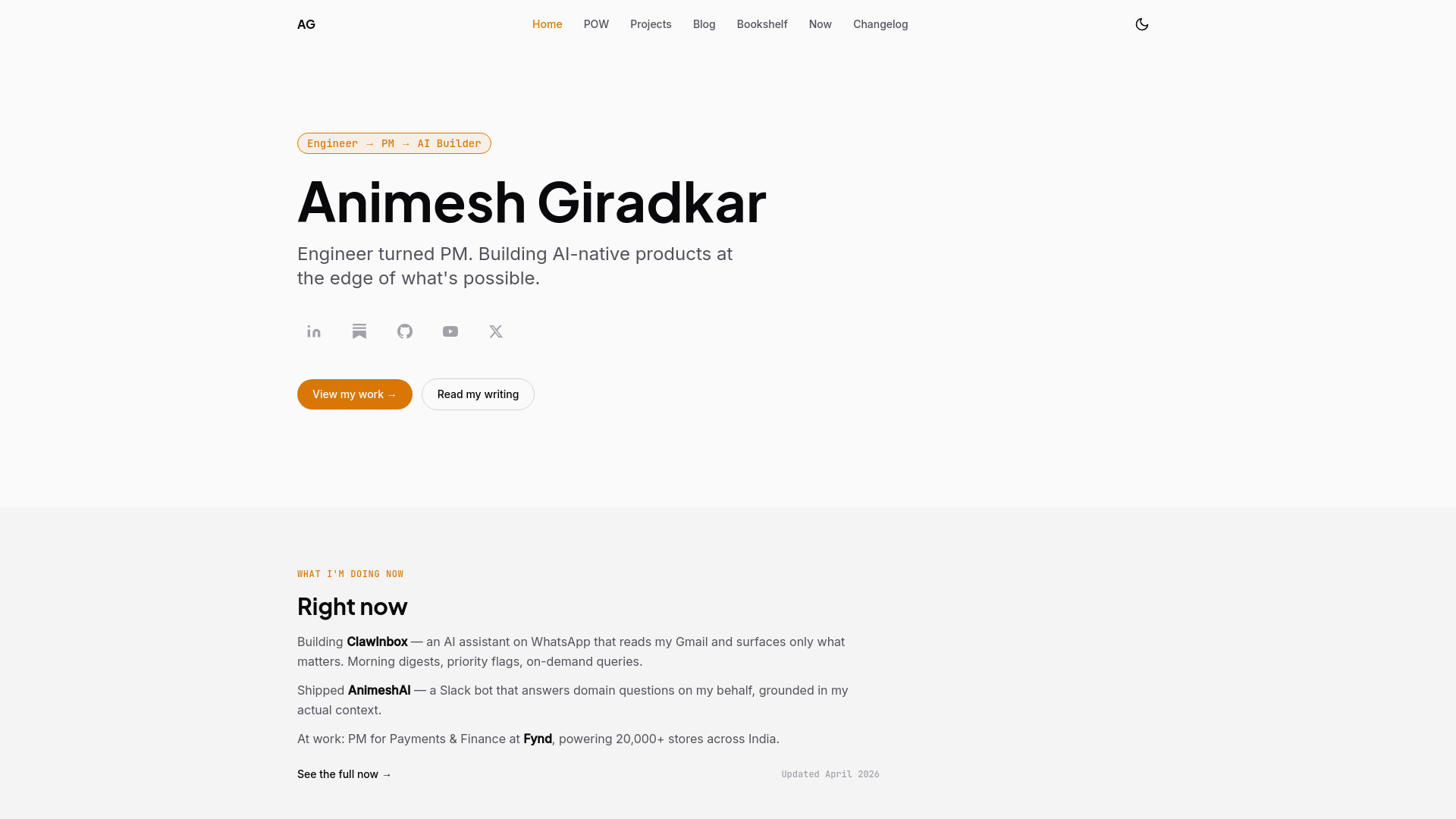 website screenshot of https://animeshgiradkar.com/