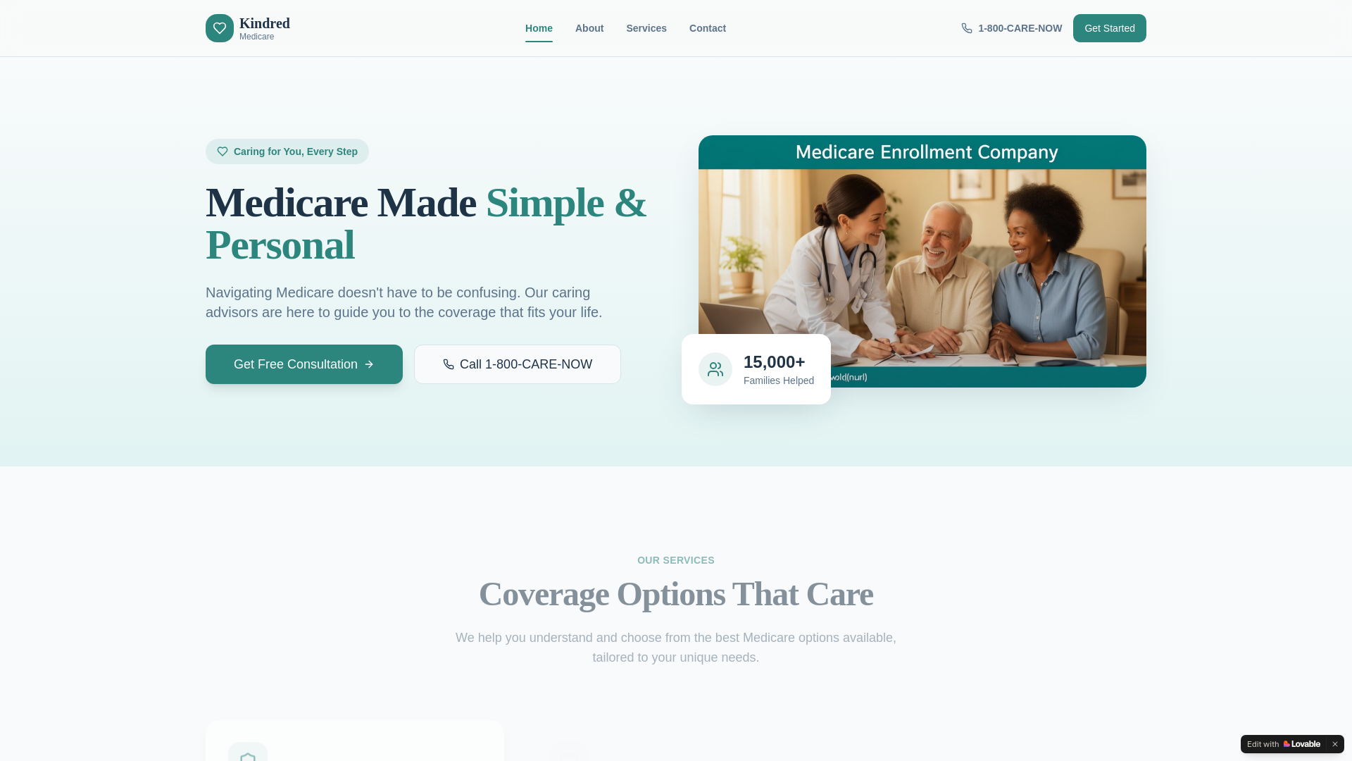 website screenshot of https://kindredmedicare.com/