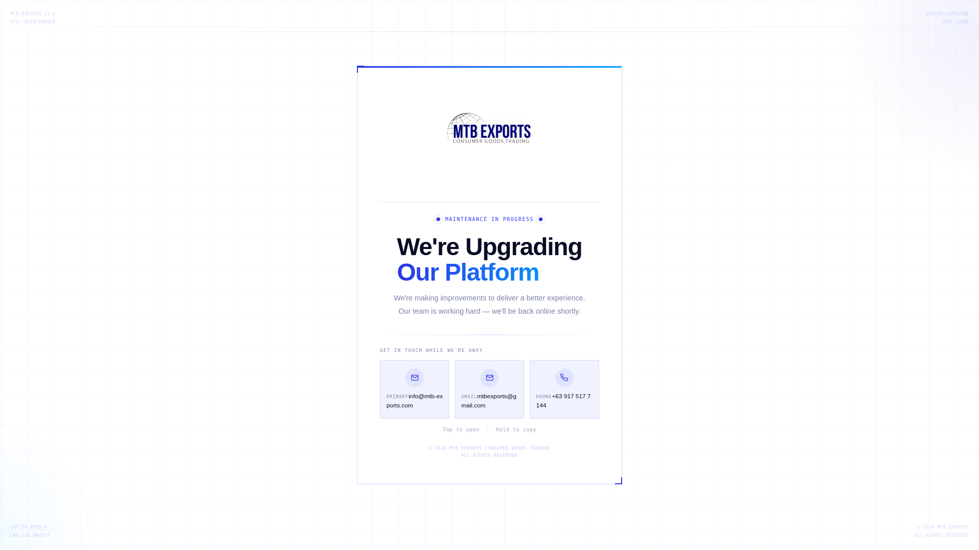 website screenshot of https://mtbexports.pages.dev/