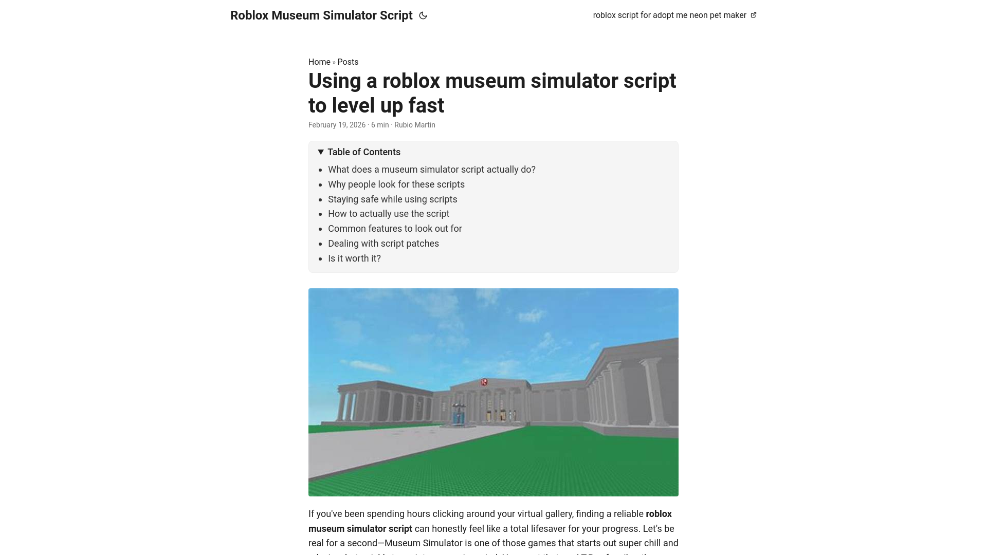 website screenshot of https://roblox-museum-simulator-script.pages.dev/