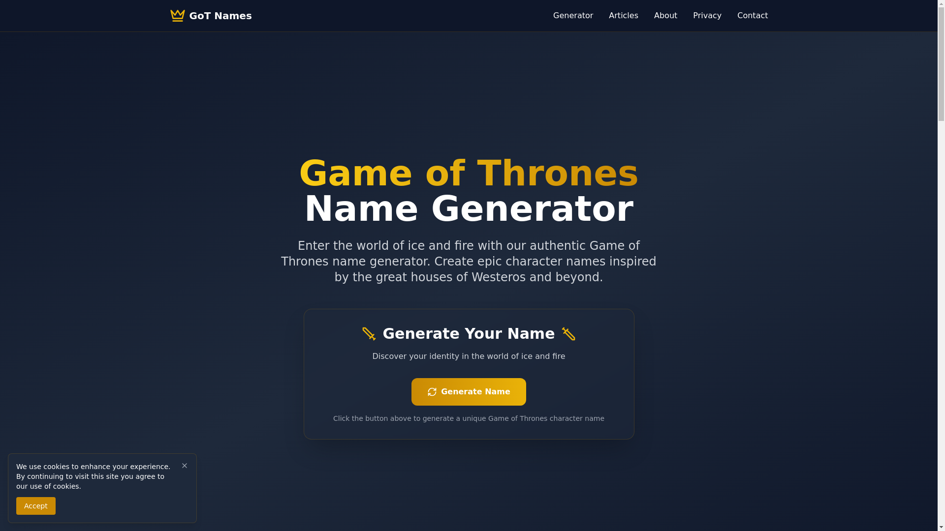 website screenshot of https://gameofthronesnamegenerator.pages.dev/